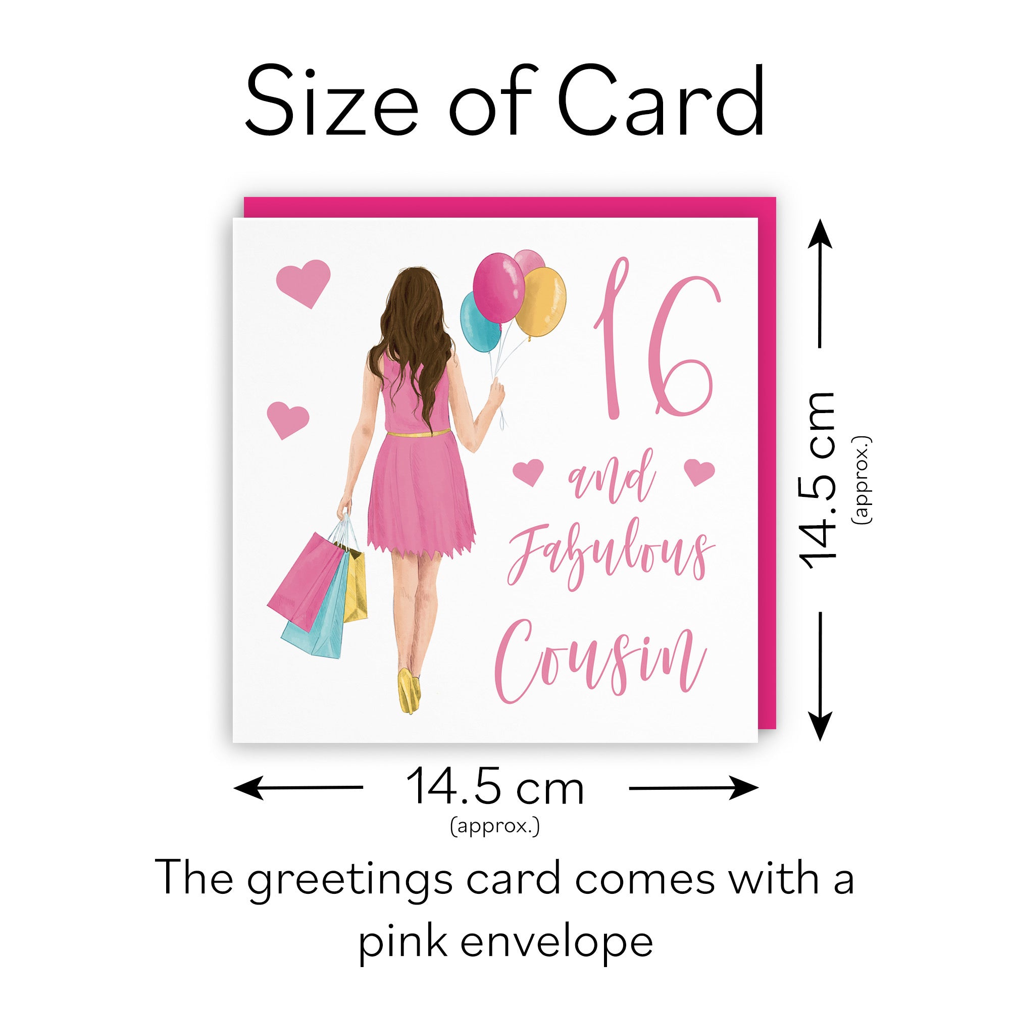 Female 16th Cousin Birthday Card Balloons Hearts Iconic - Default Title (FH00026)
