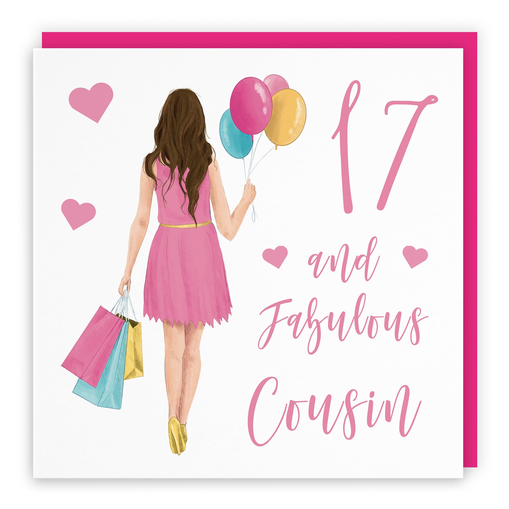 Female 17th Cousin Birthday Card Balloons Hearts Iconic - Default Title (FH00027)