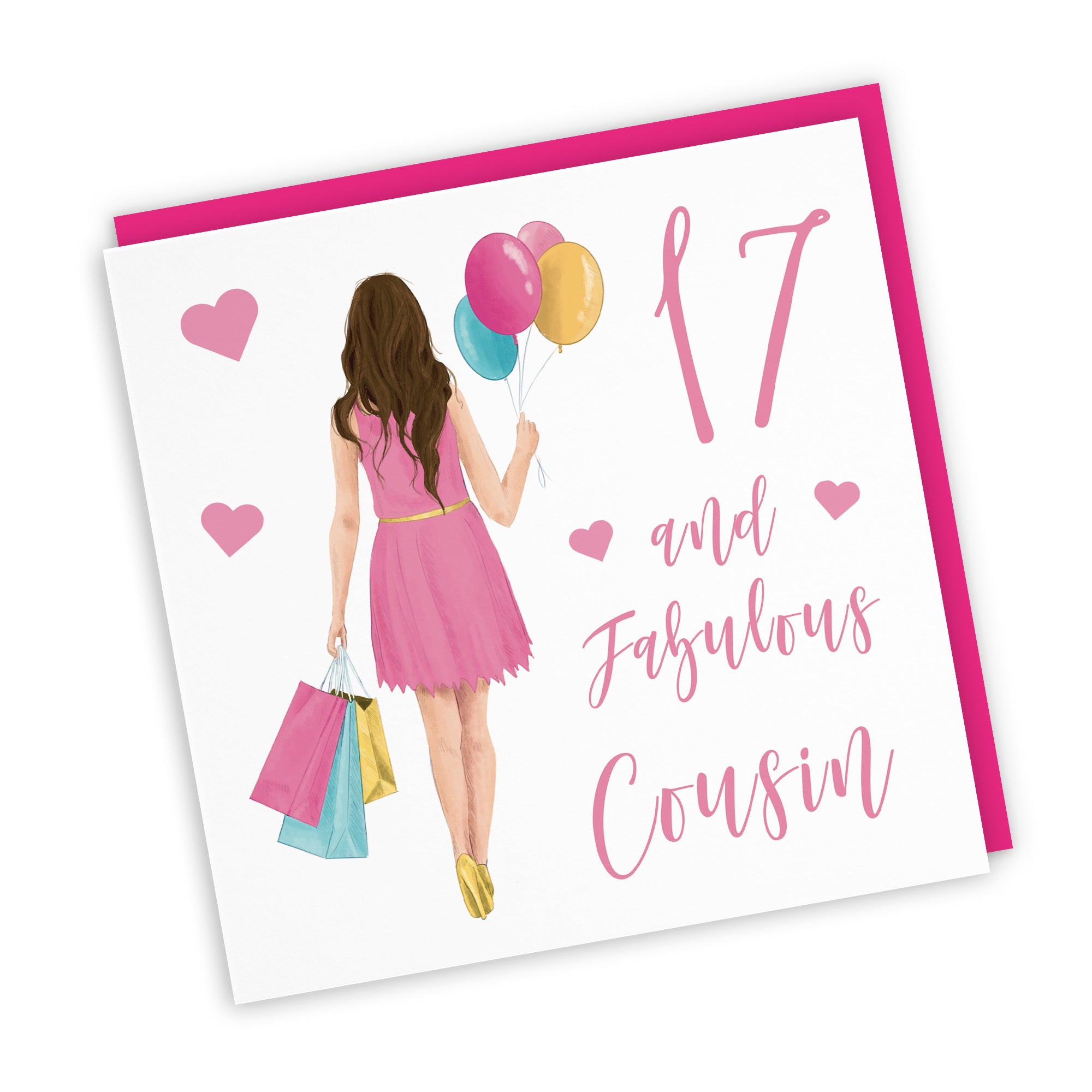 Female 17th Cousin Birthday Card Balloons Hearts Iconic - Default Title (FH00027)