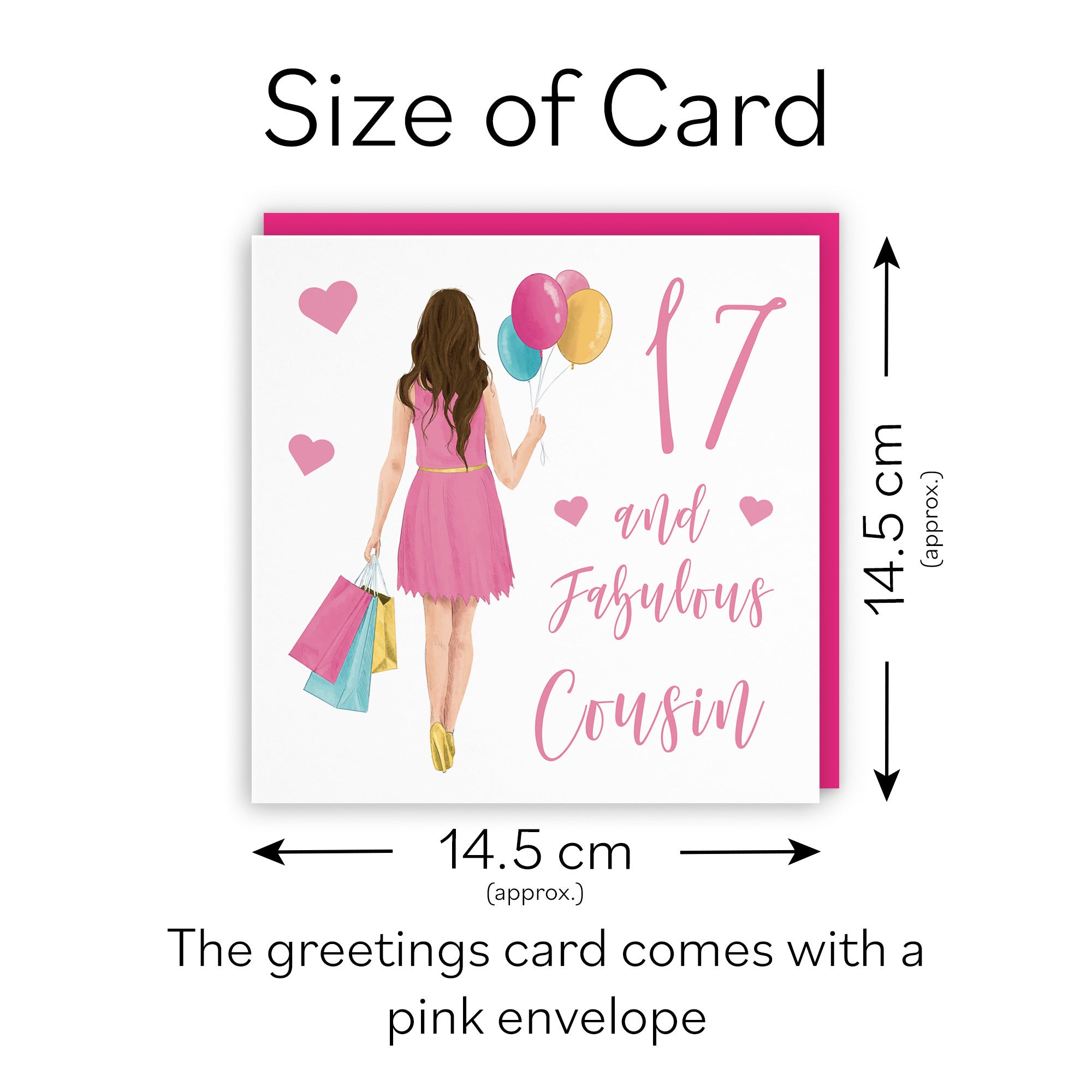 Female 17th Cousin Birthday Card Balloons Hearts Iconic - Default Title (FH00027)