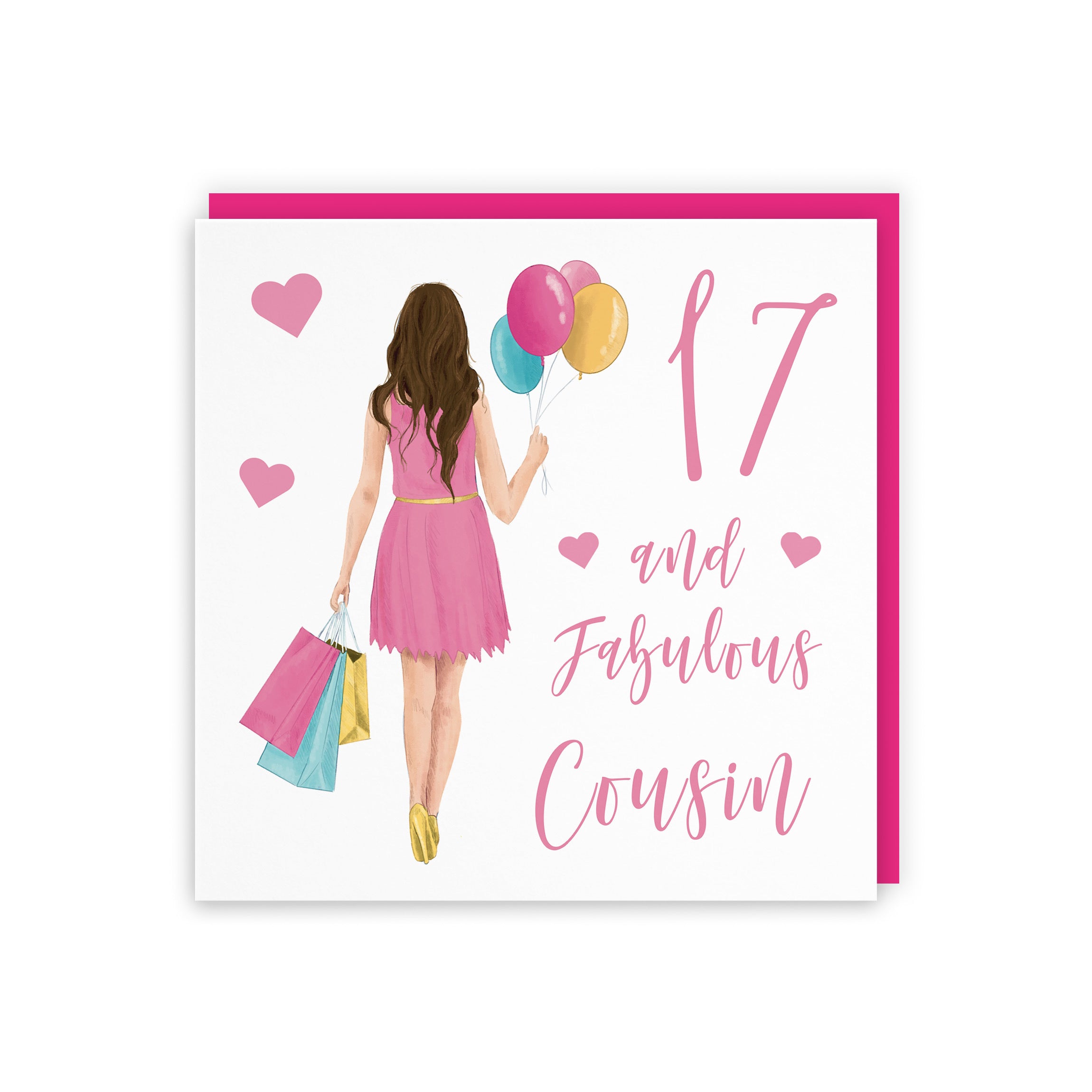 Female 17th Cousin Birthday Card Balloons Hearts Iconic - Default Title (FH00027)
