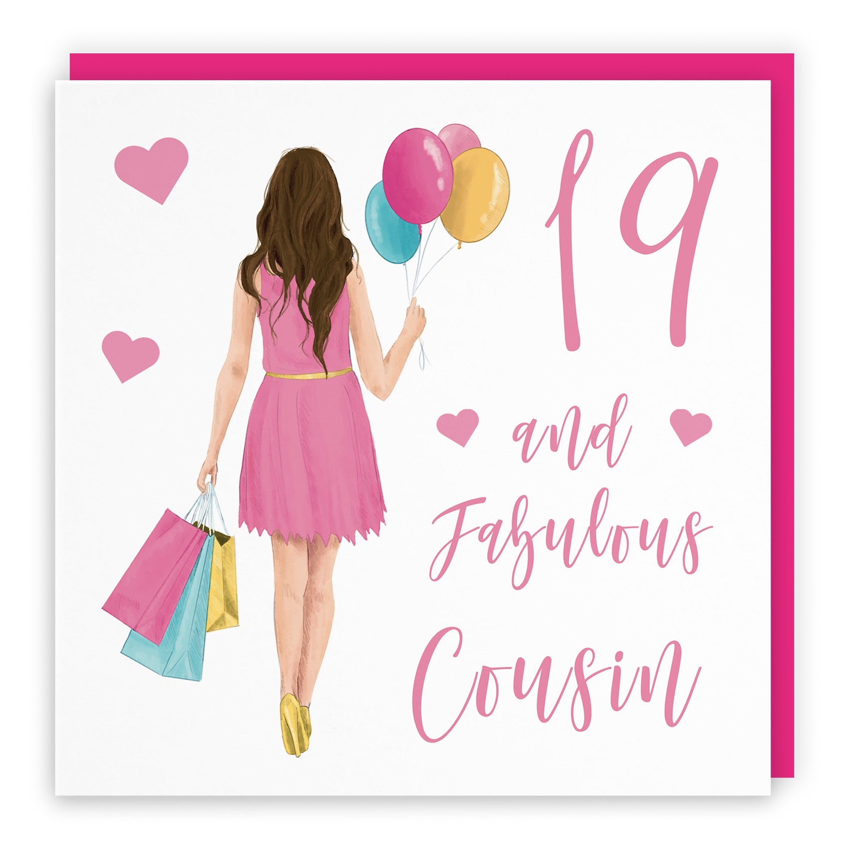 Female 19th Cousin Birthday Card Balloons Hearts Iconic - Default Title (FH00029)