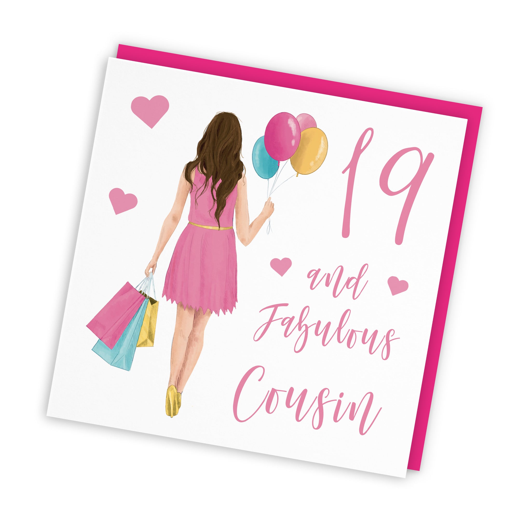 Female 19th Cousin Birthday Card Balloons Hearts Iconic - Default Title (FH00029)
