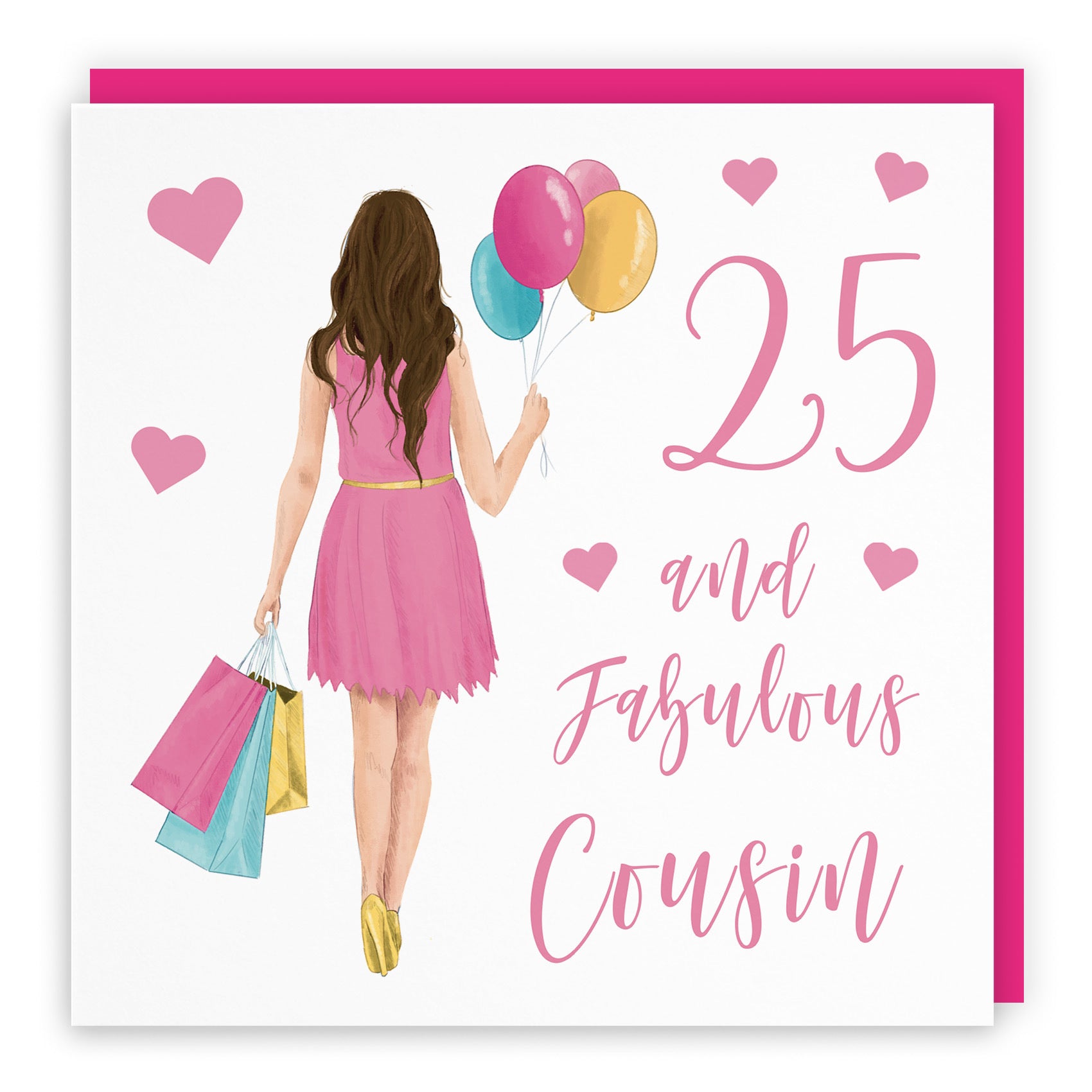 Female 25th Cousin Birthday Card Balloons Hearts Iconic - Default Title (FH00032)