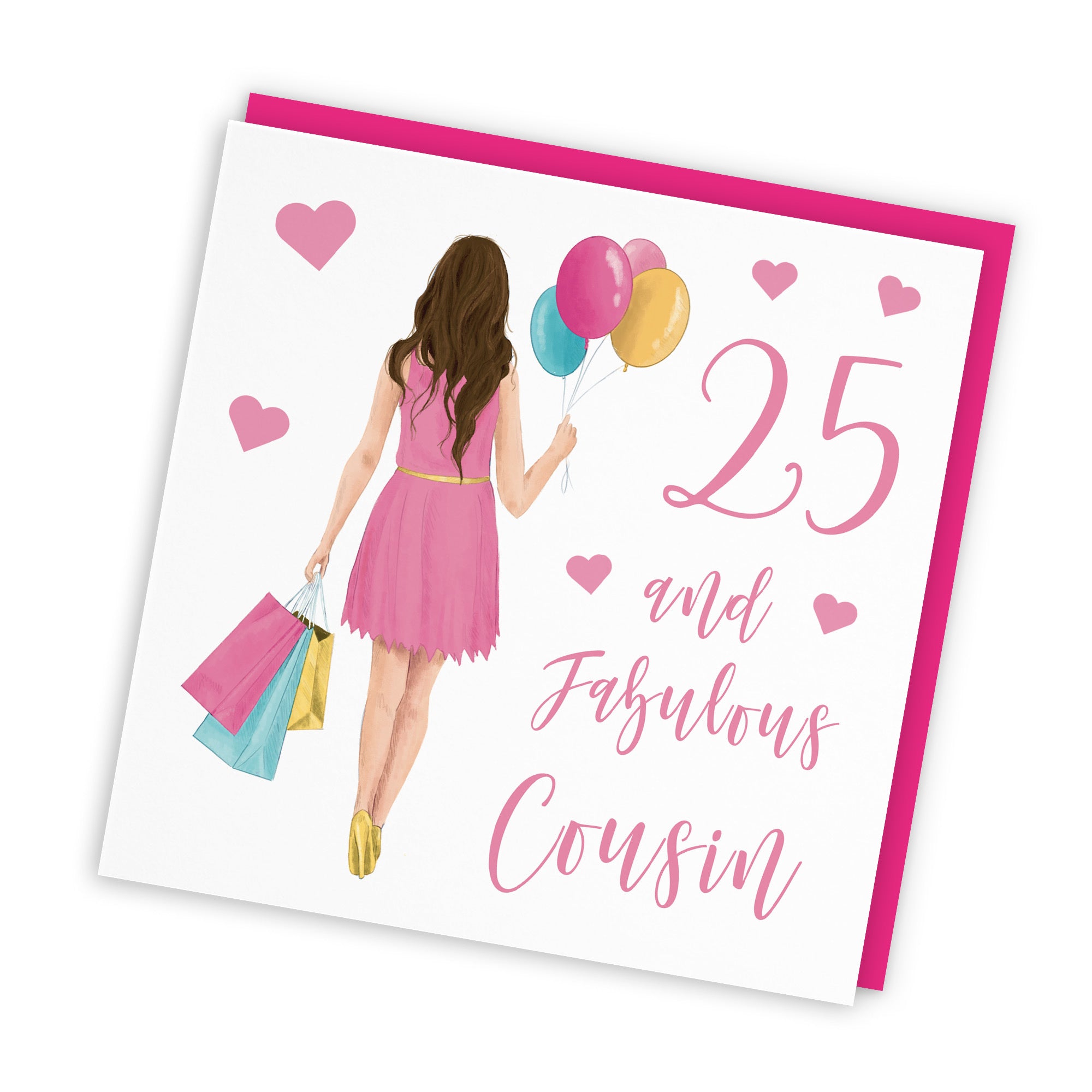 Female 25th Cousin Birthday Card Balloons Hearts Iconic - Default Title (FH00032)