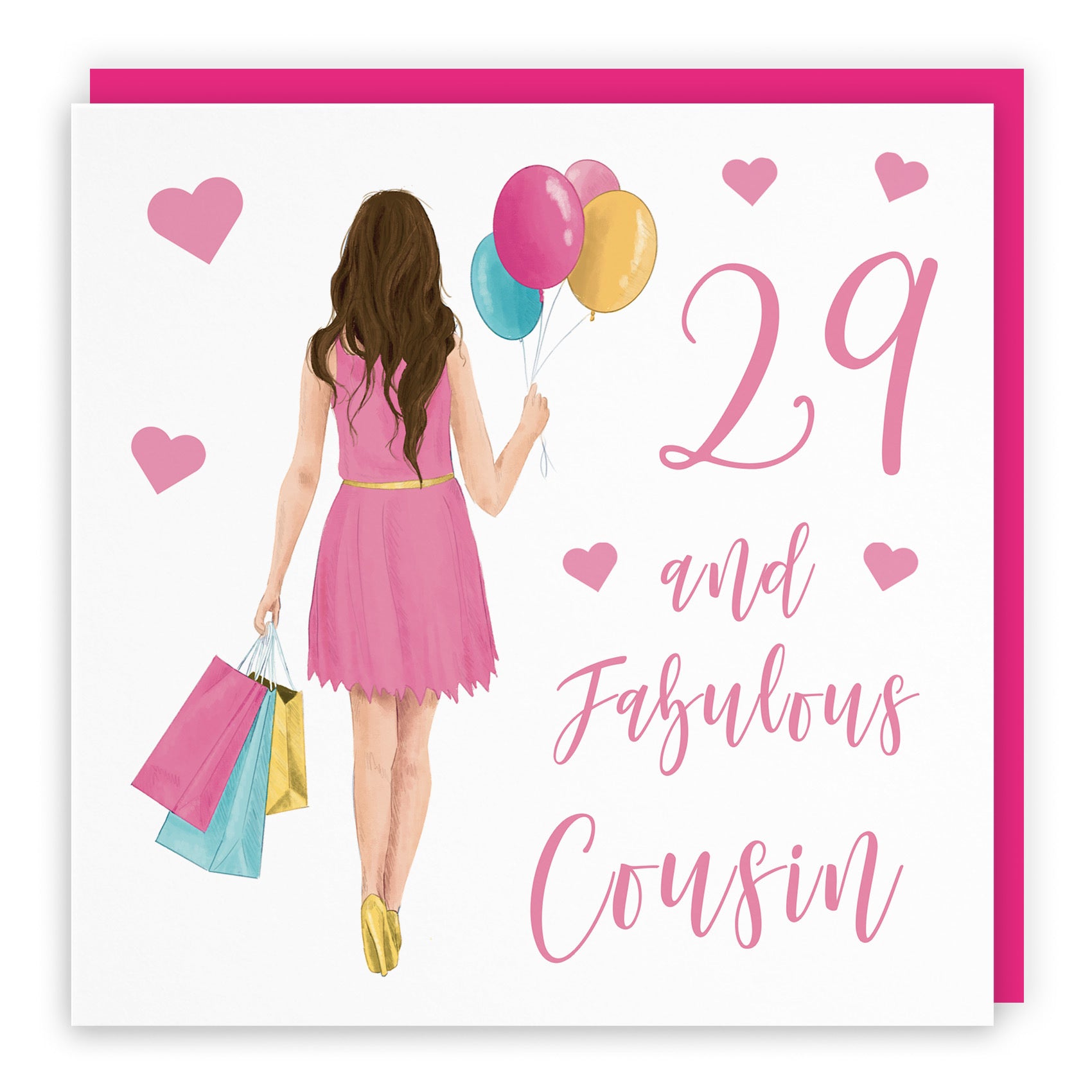 Female 29th Cousin Birthday Card Balloons Hearts Iconic - Default Title (FH00033)