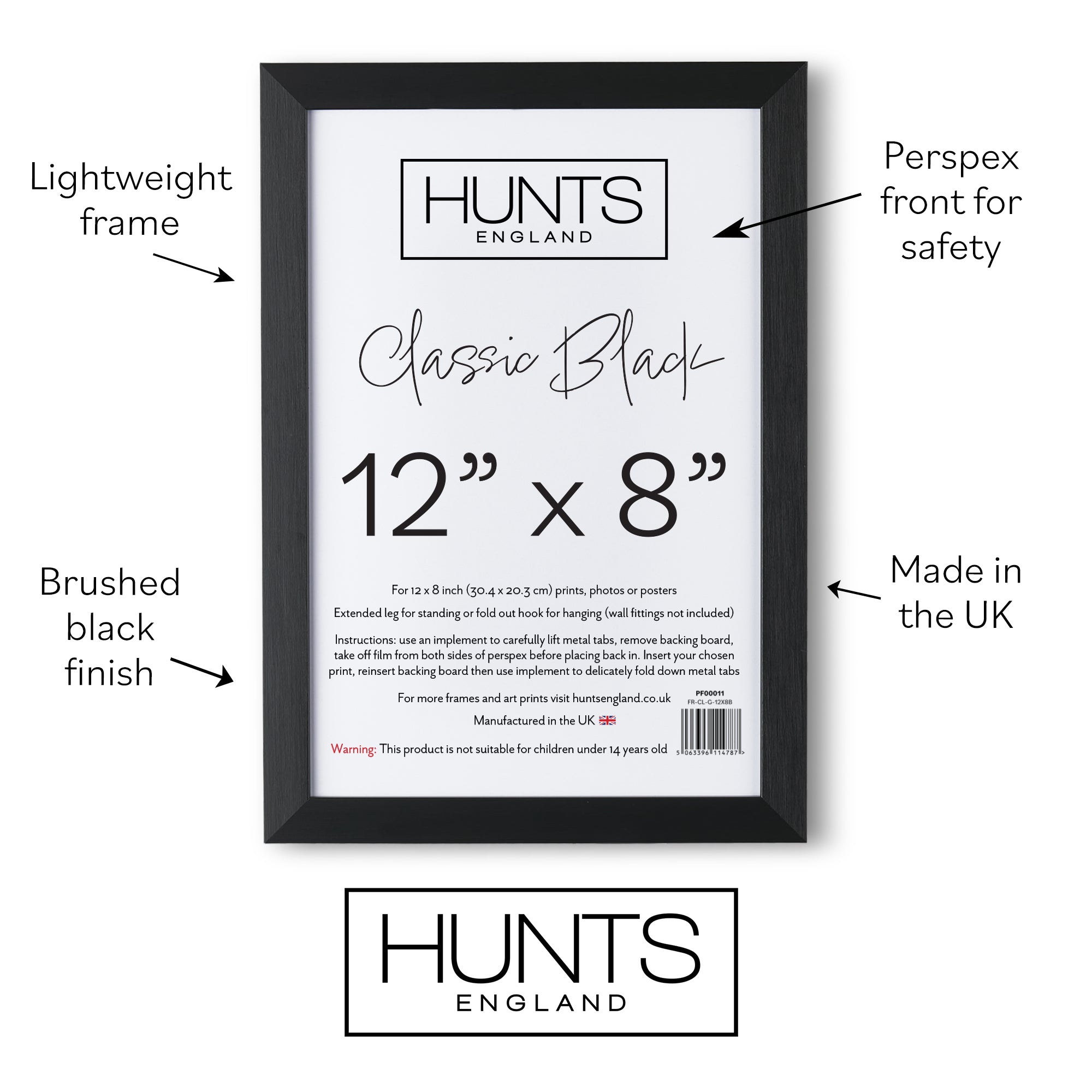 Classic Black 12x8 Inch Picture Frame