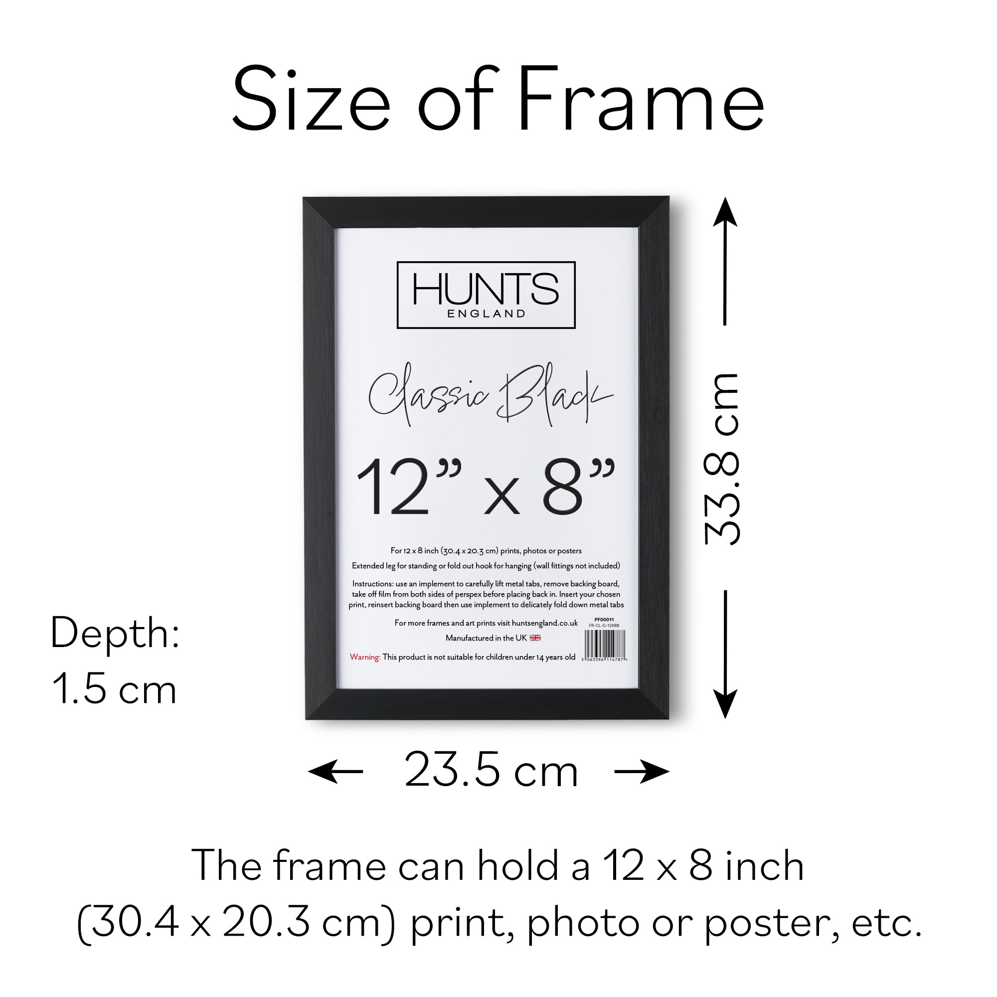 Classic Black 12x8 Inch Picture Frame