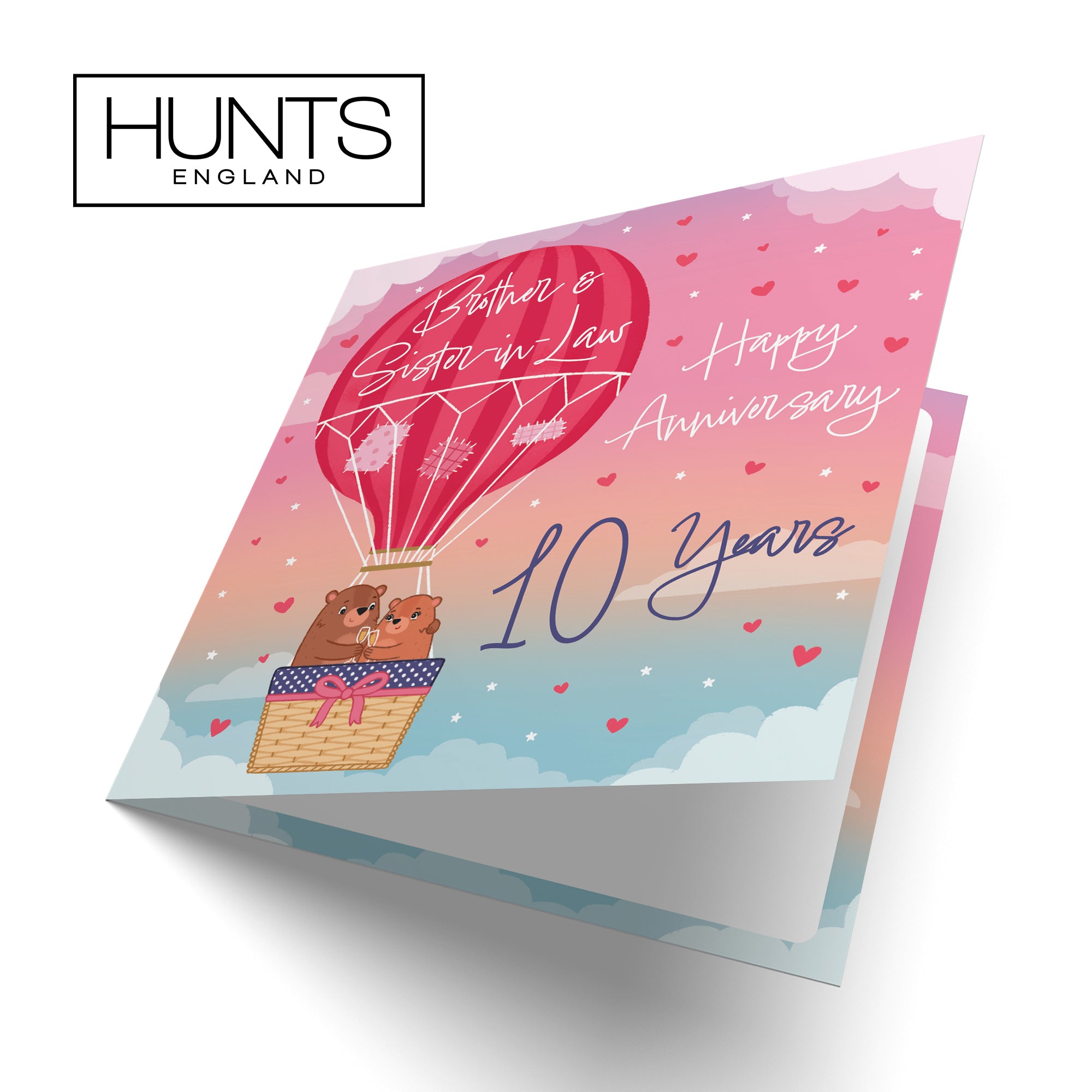 10th Brother And Sister-in-Law Hot Air Balloon Anniversary Card Cute Bears