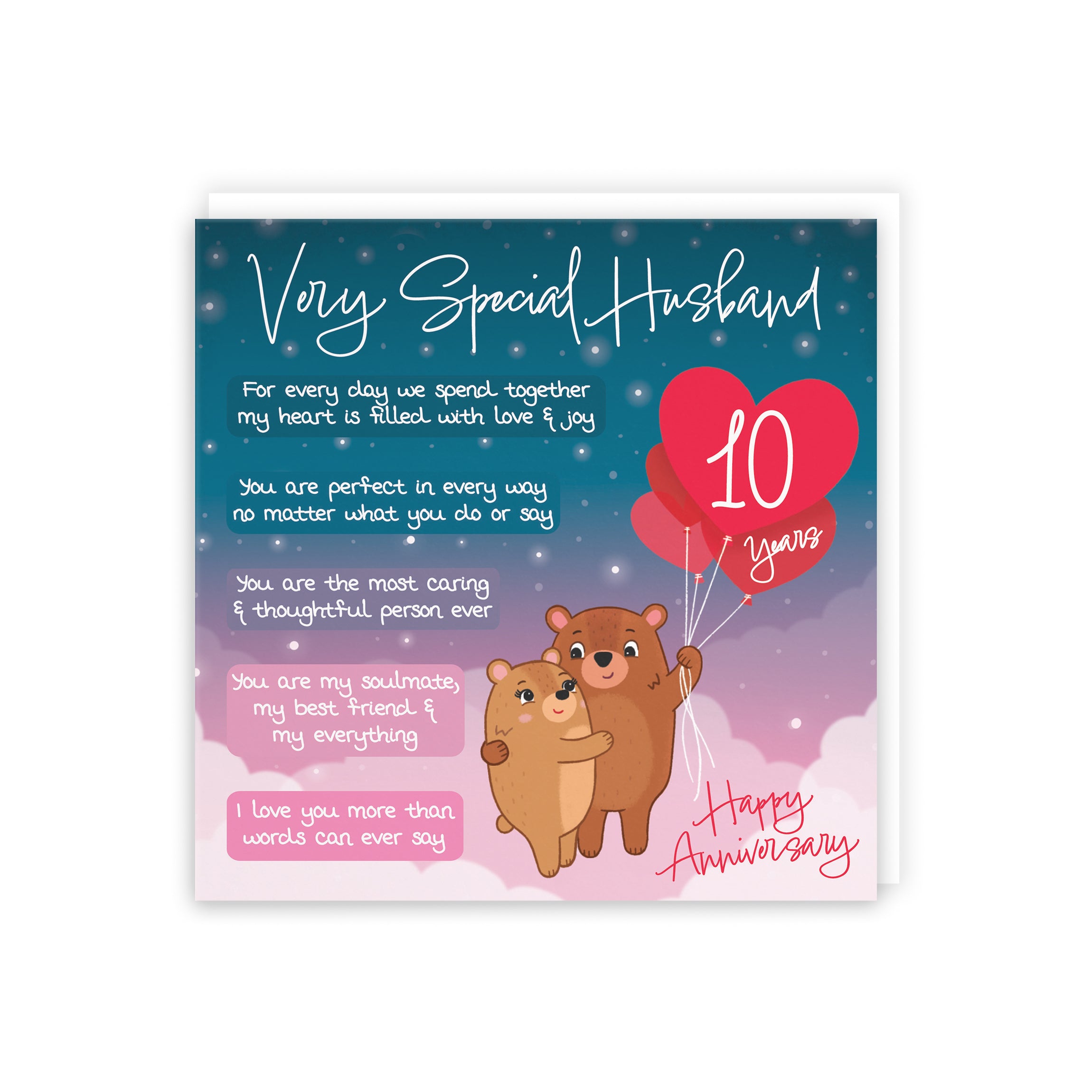 Husband 10th Anniversary Card Starry Night Cute Bears