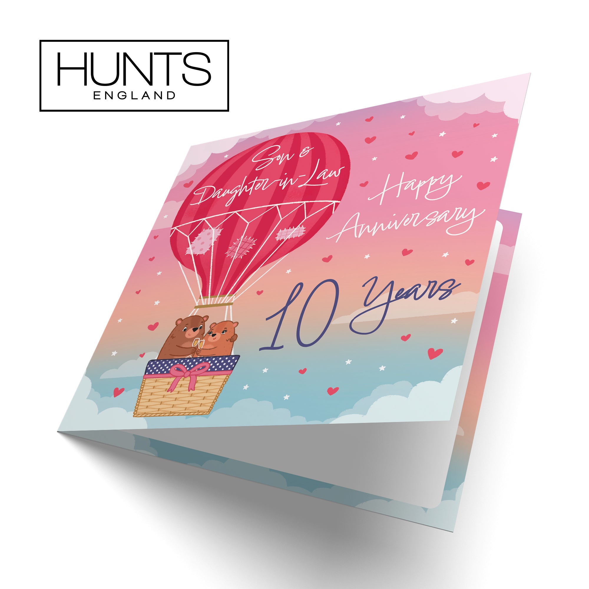 10th Son And Daughter-in-Law Hot Air Balloon Anniversary Card Cute Bears