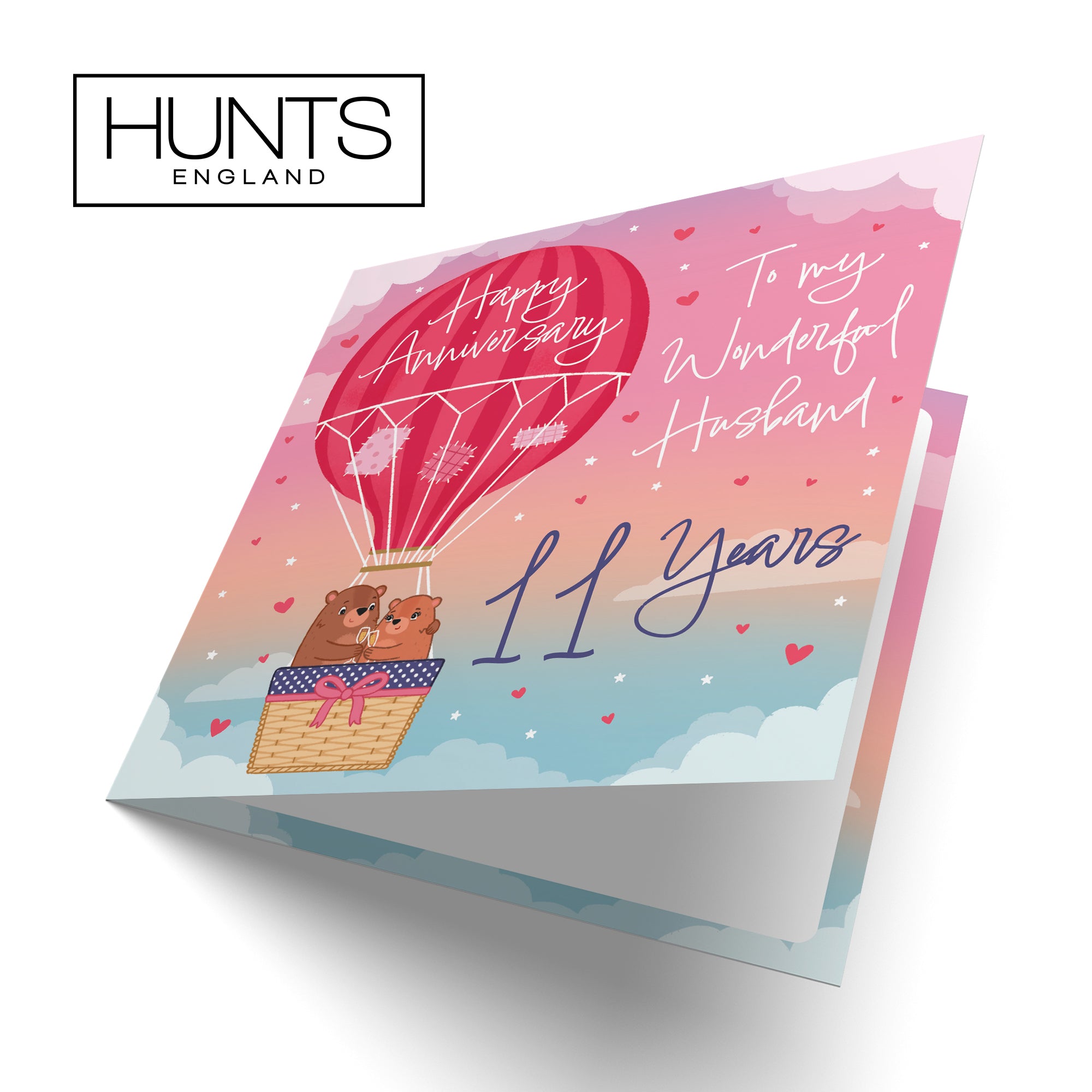 11th Husband Hot Air Balloon Anniversary Card Cute Bears