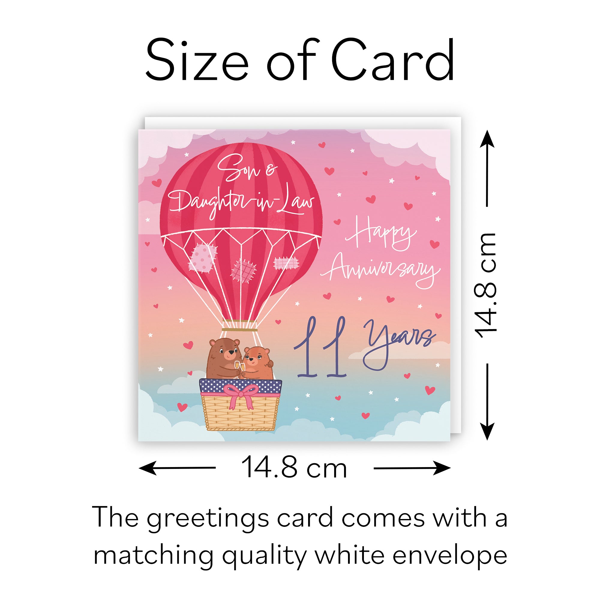 11th Son And Daughter-in-Law Hot Air Balloon Anniversary Card Cute Bears