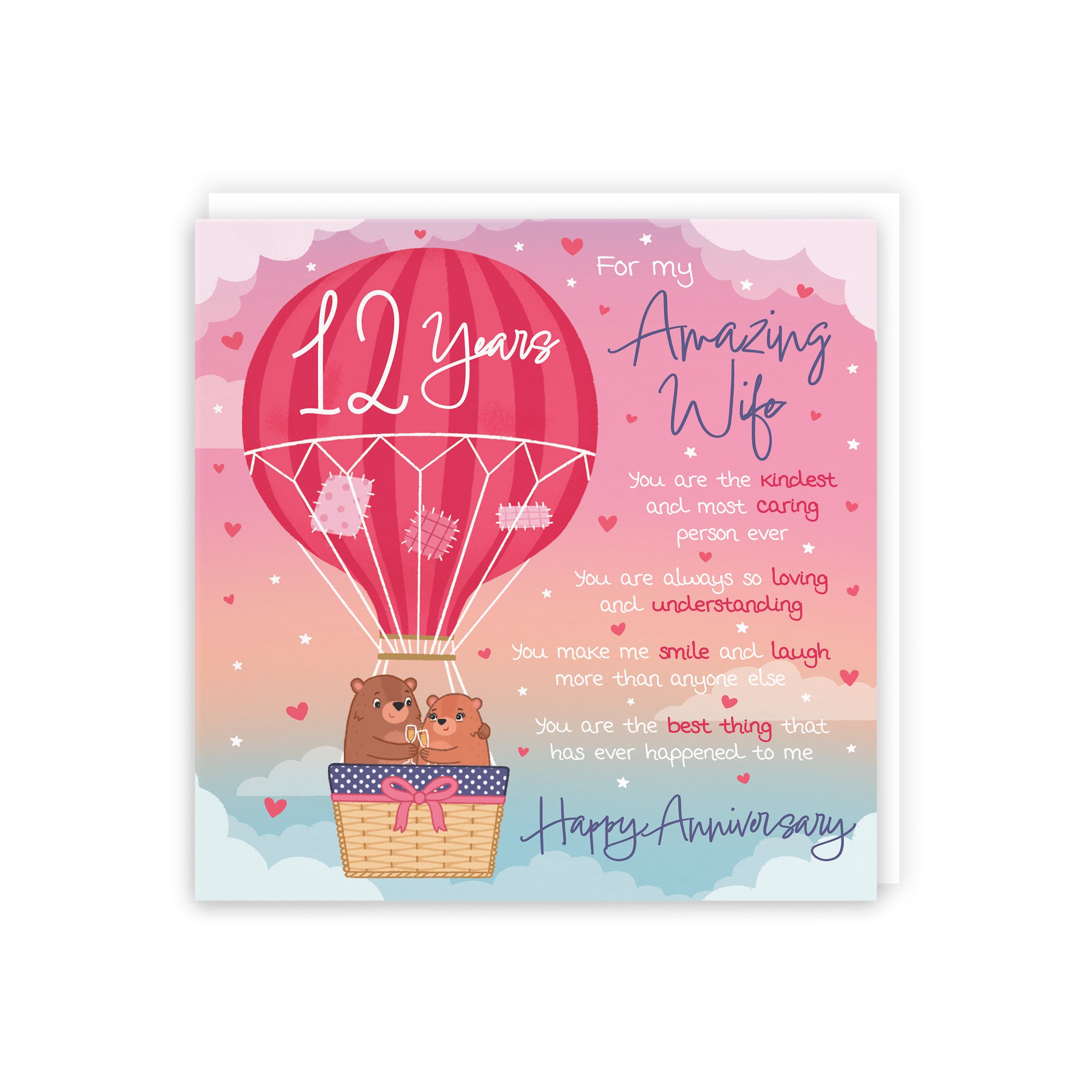 Wife 12th Anniversary Poem Card Love Is In The Air Cute Bears