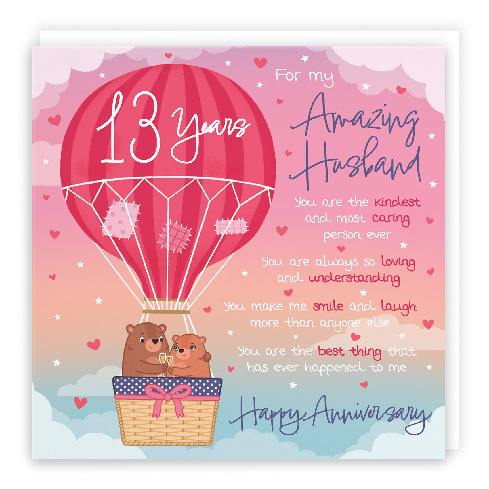 Husband 13th Anniversary Poem Card Love Is In The Air Cute Bears