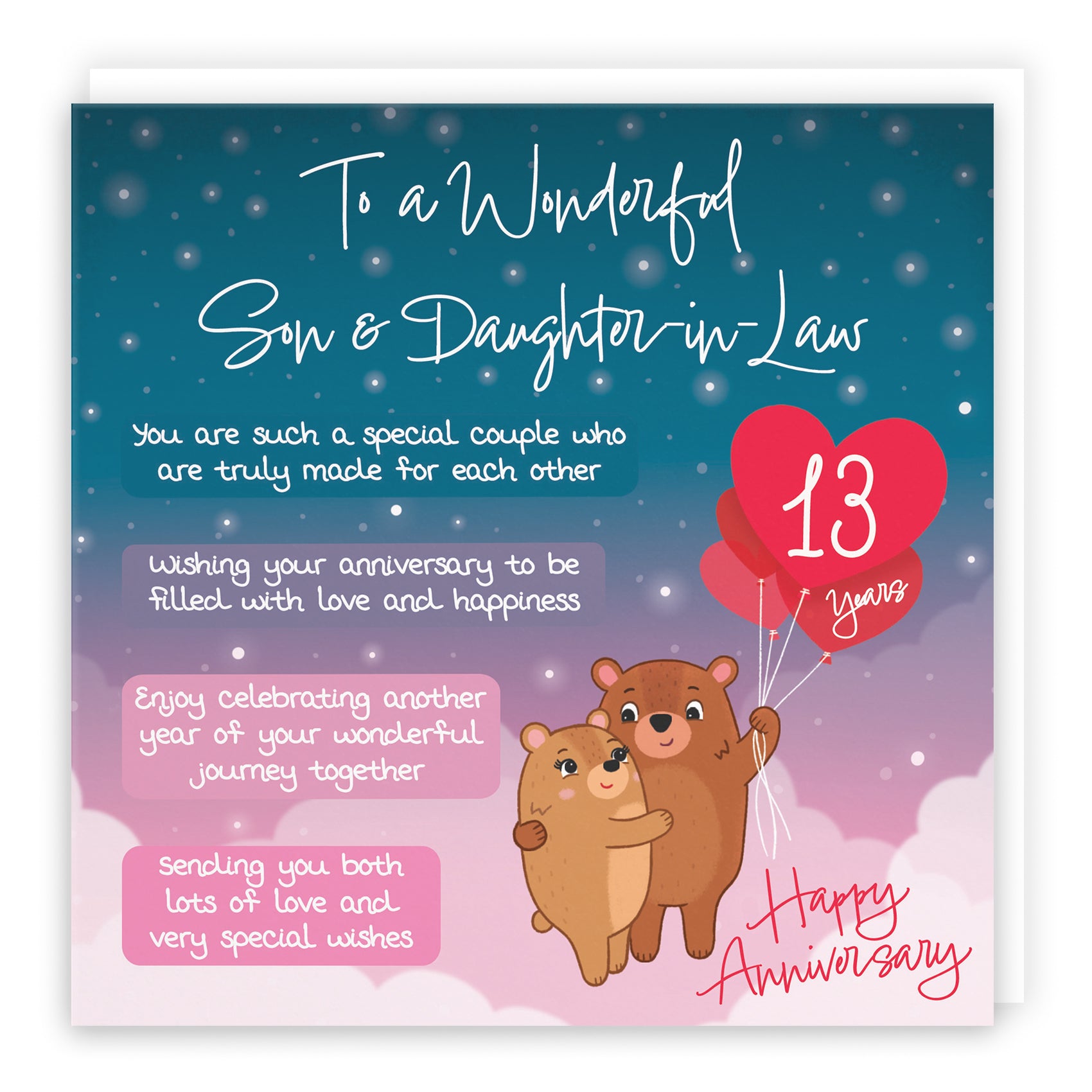 Son And Daughter In Law 13th Anniversary Card Starry Night Cute Bears