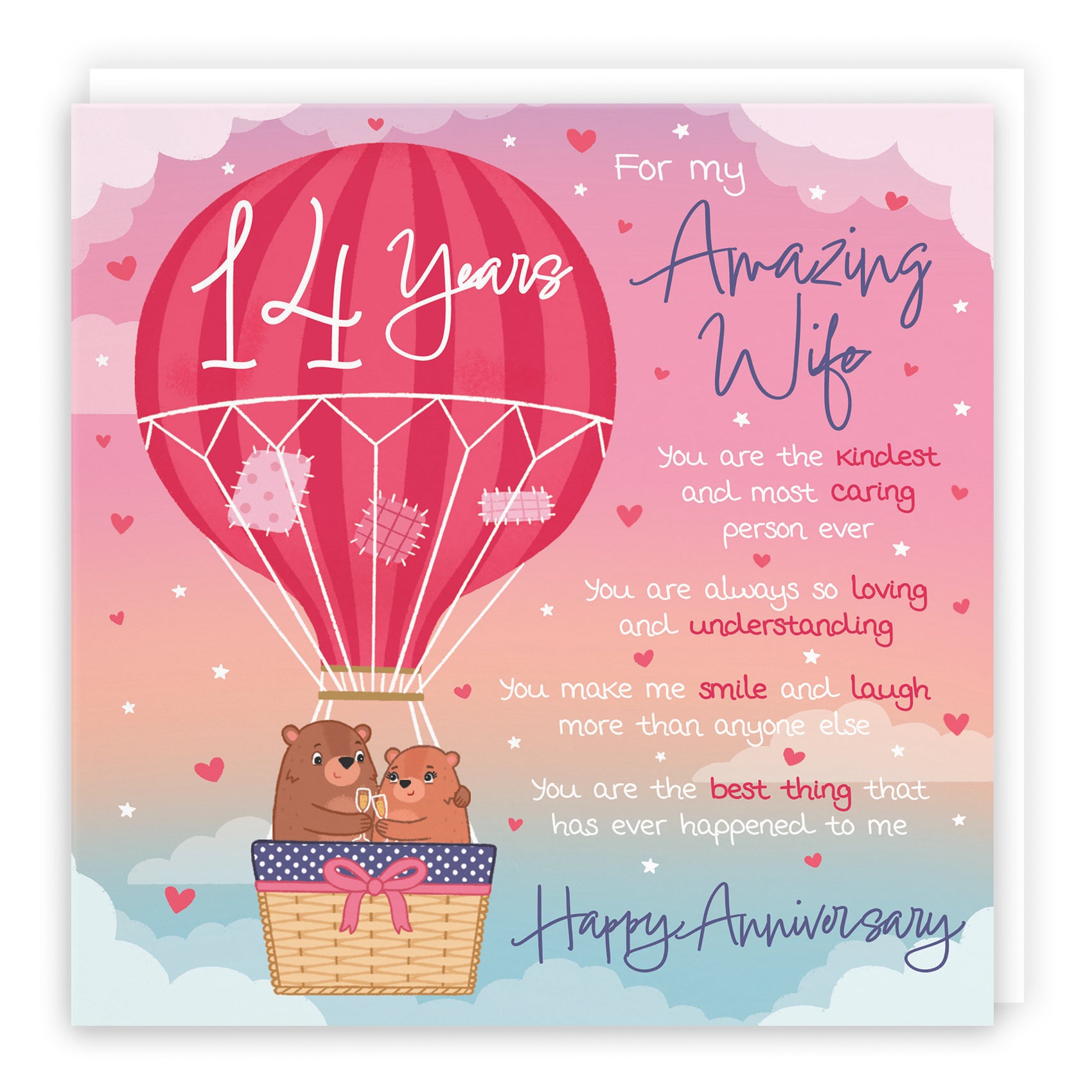 Wife 14th Anniversary Poem Card Love Is In The Air Cute Bears
