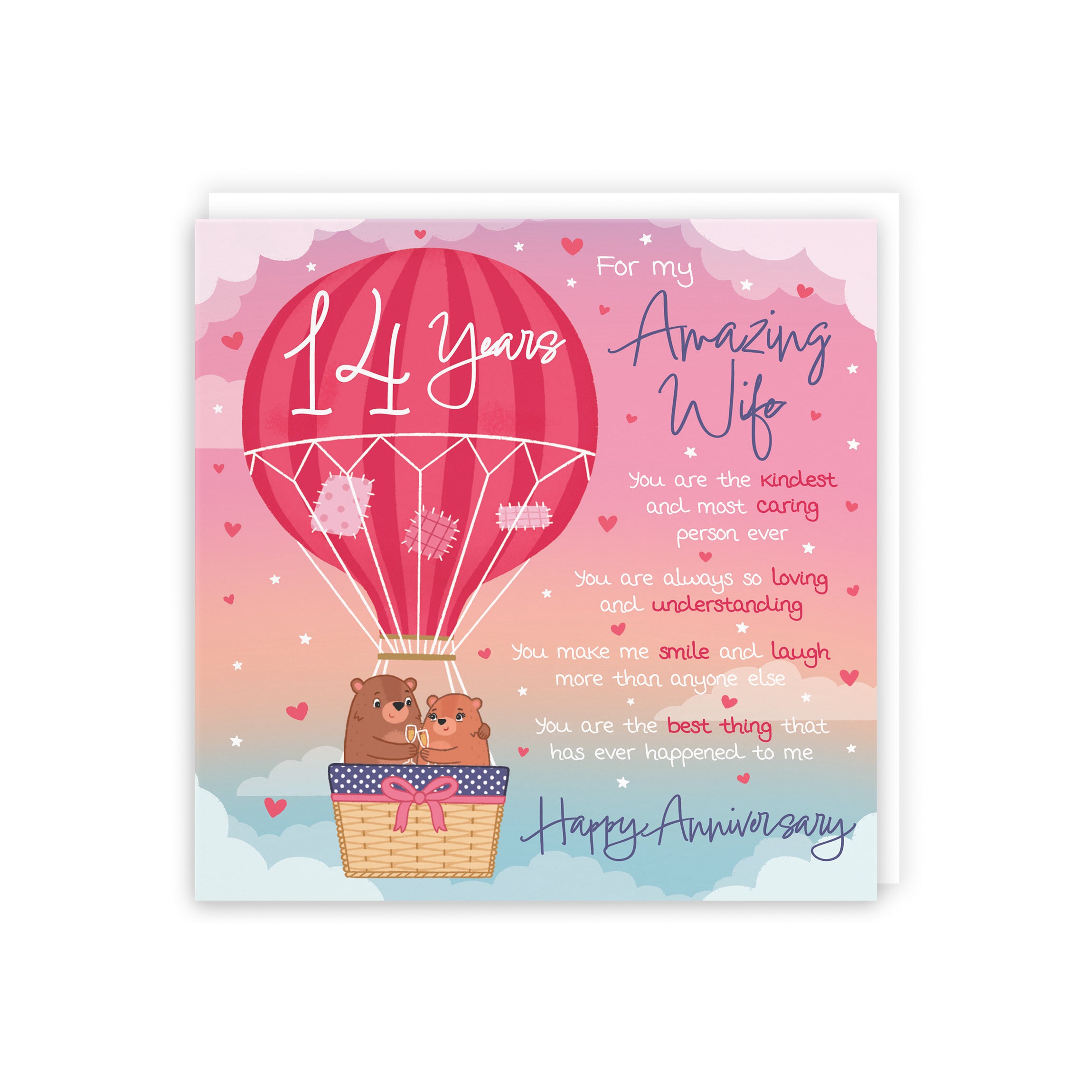 Wife 14th Anniversary Poem Card Love Is In The Air Cute Bears