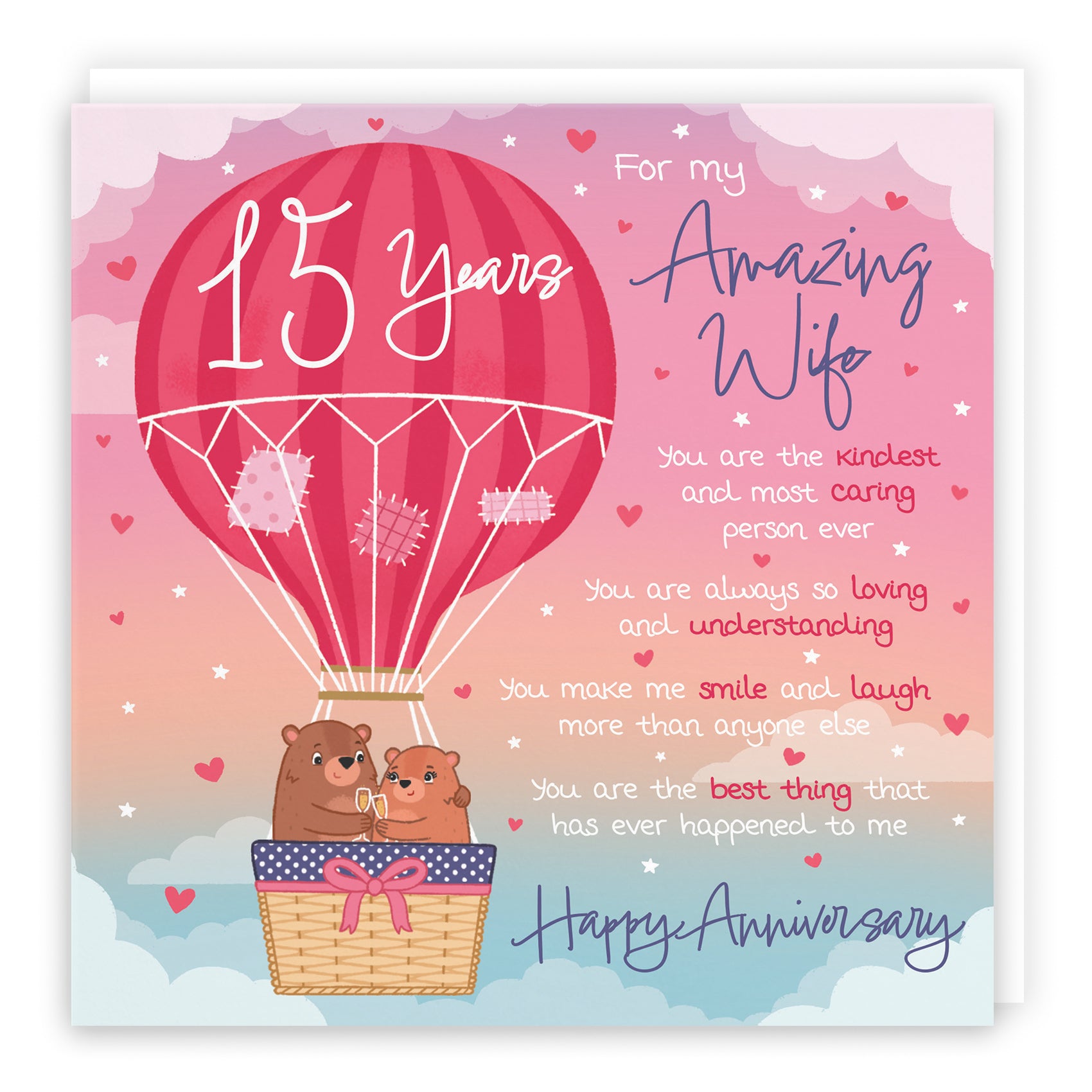 Wife 15th Anniversary Poem Card Love Is In The Air Cute Bears