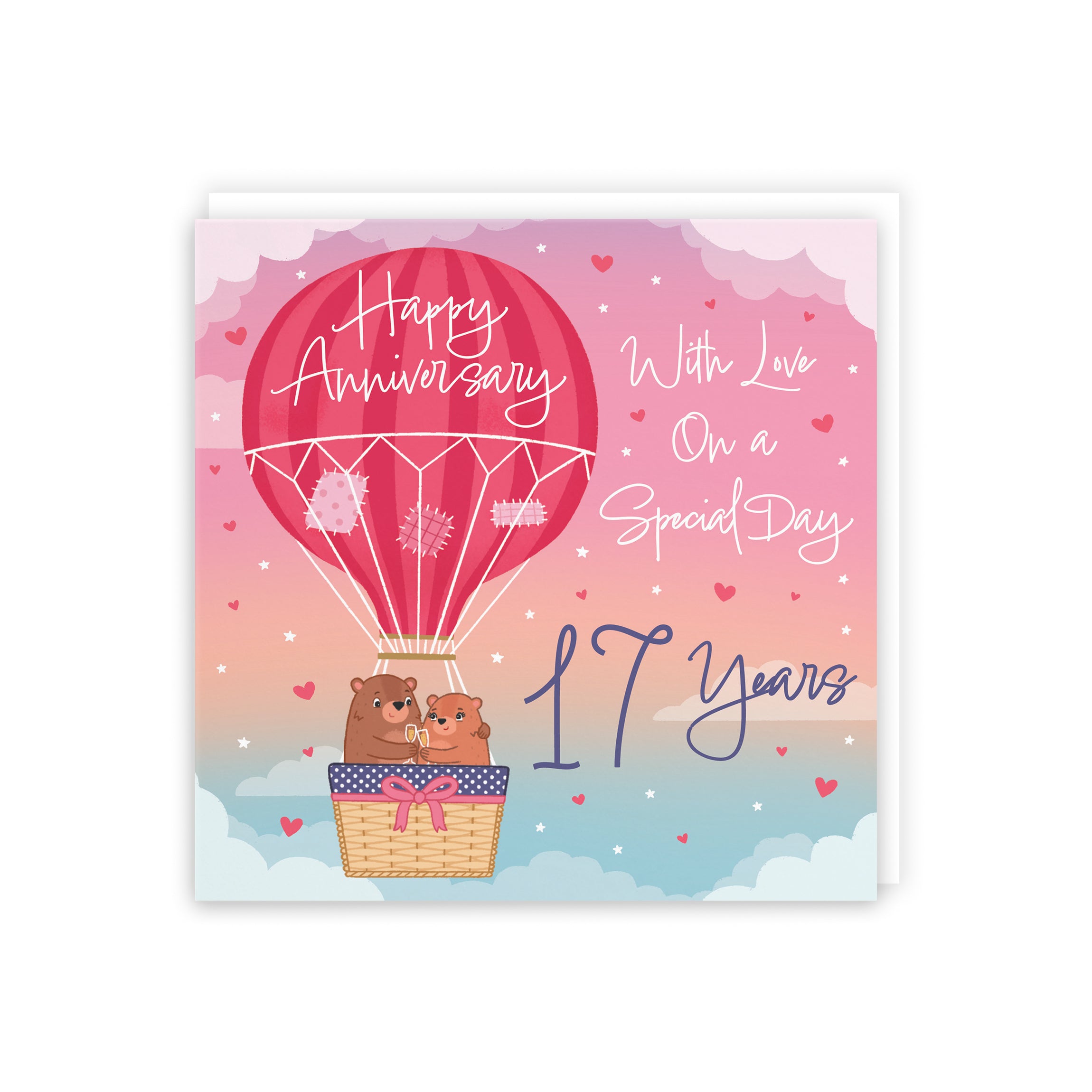 17th Hot Air Balloon Anniversary Card Cute Bears