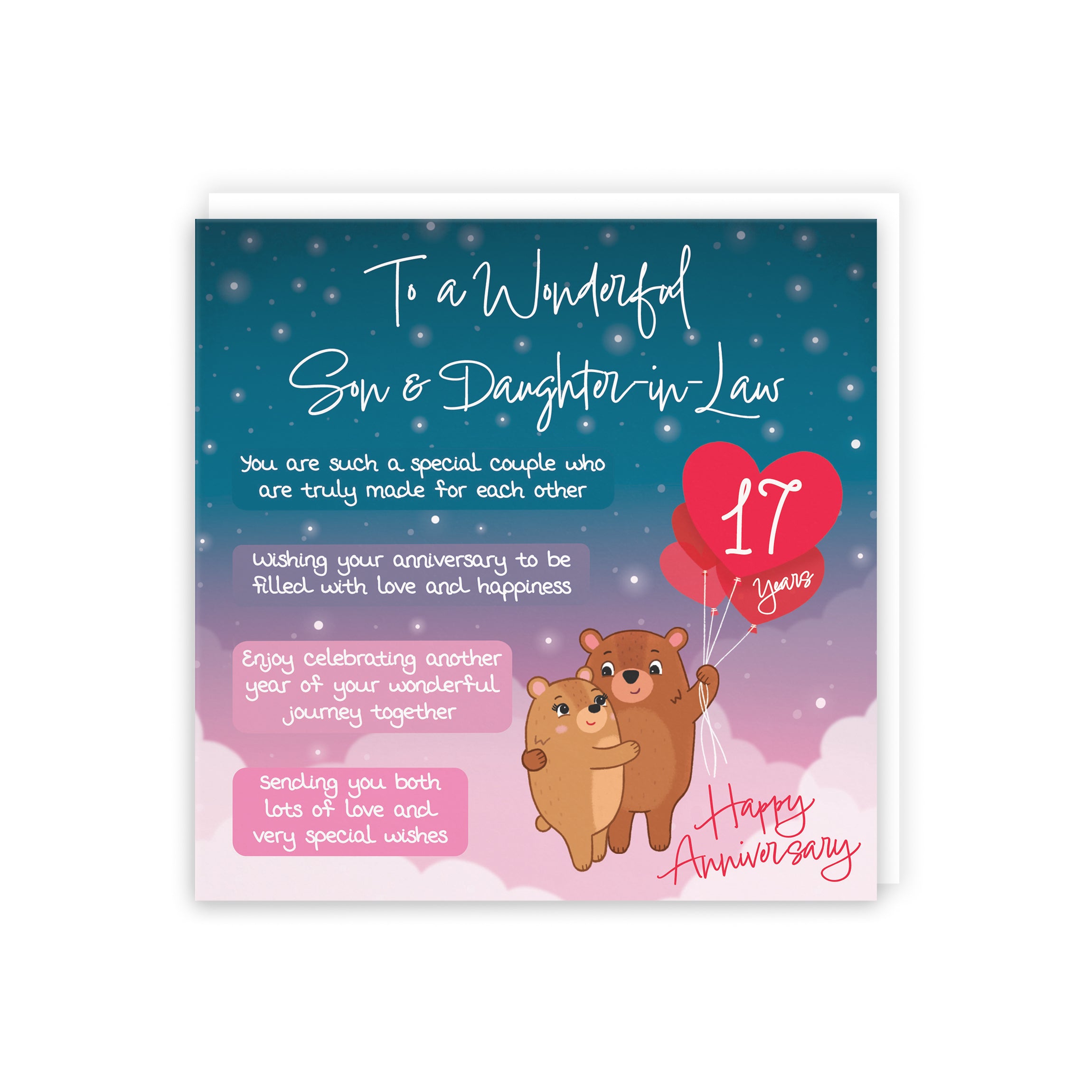 17th Son And Daughter In Law Anniversary Card Starry Night Cute Bears