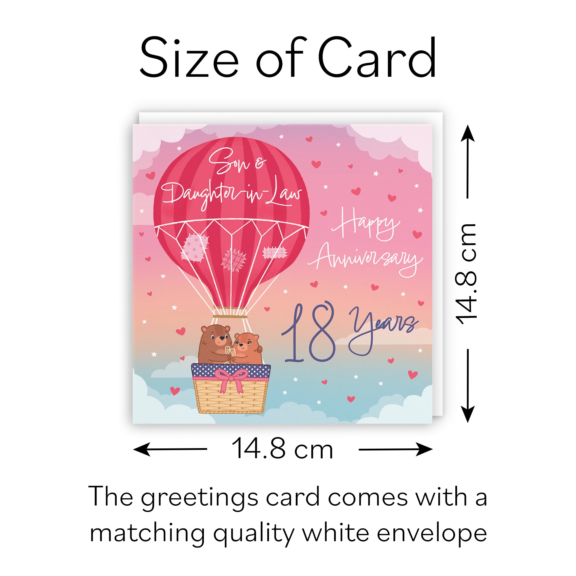 18th Son And Daughter-in-Law Hot Air Balloon Anniversary Card Cute Bears