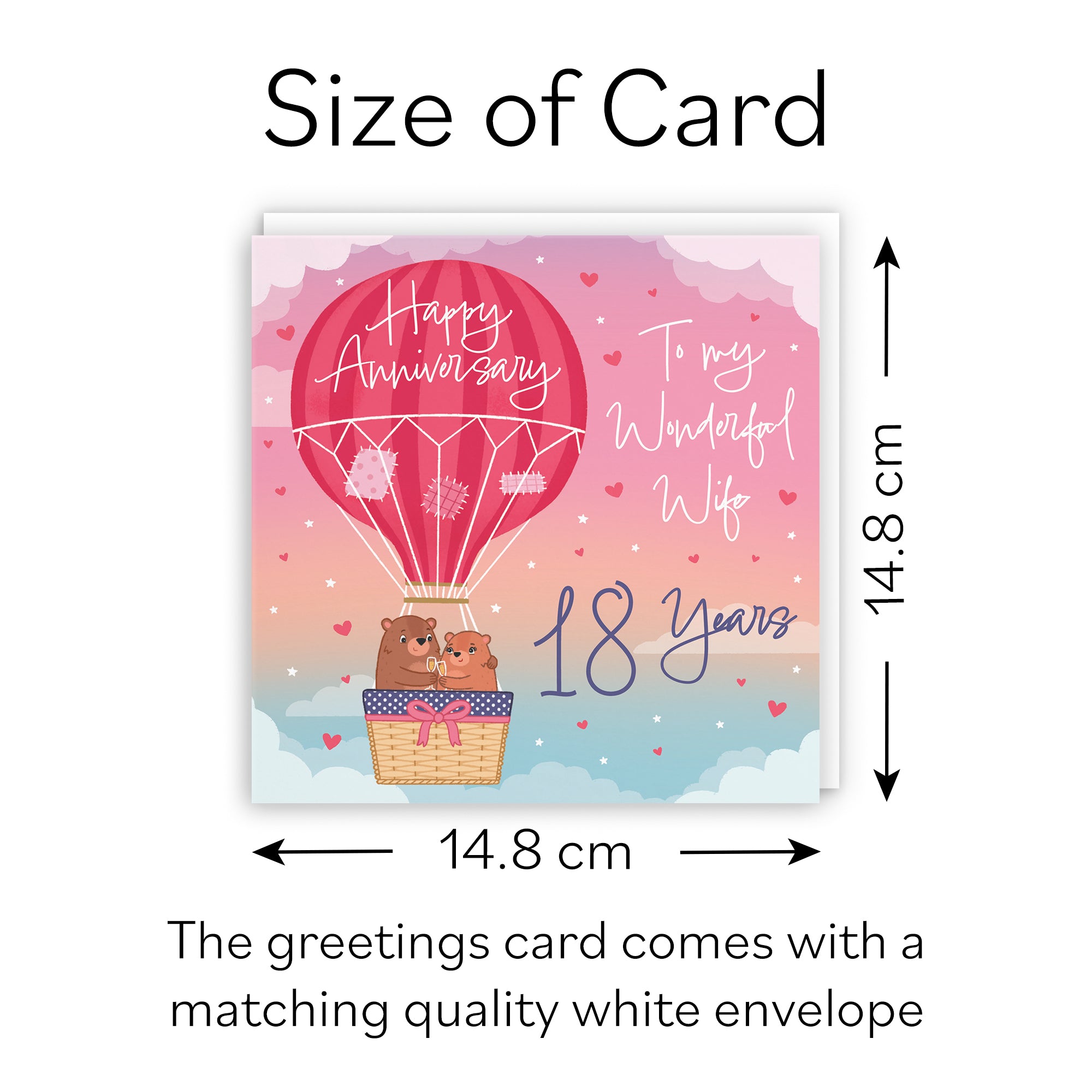 18th Wife Hot Air Balloon Anniversary Card Cute Bears