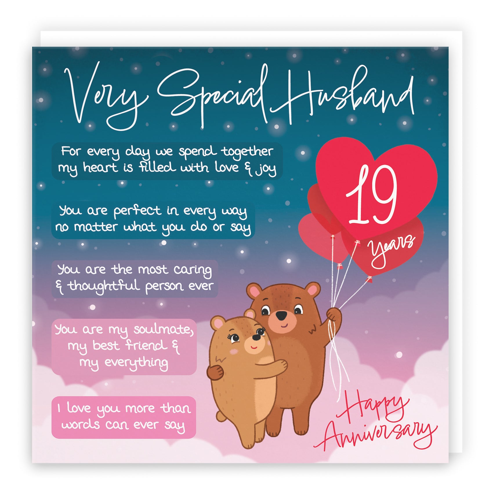 Husband 19th Anniversary Card Starry Night Cute Bears