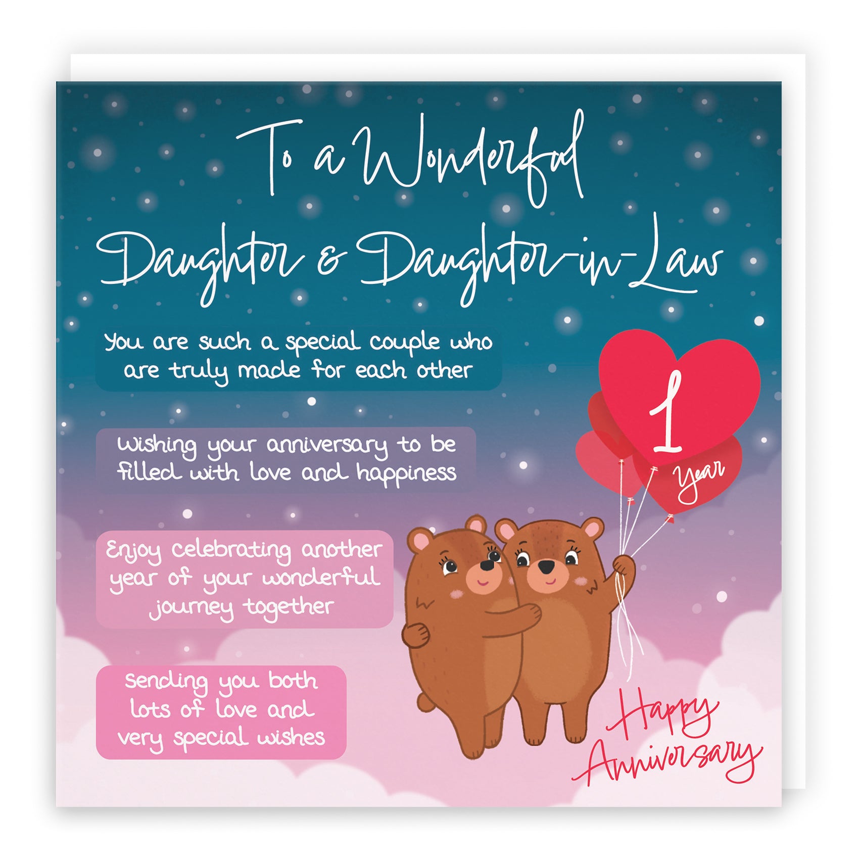Daughter And Daughter In Law 1st Anniversary Card Starry Night Cute Bears