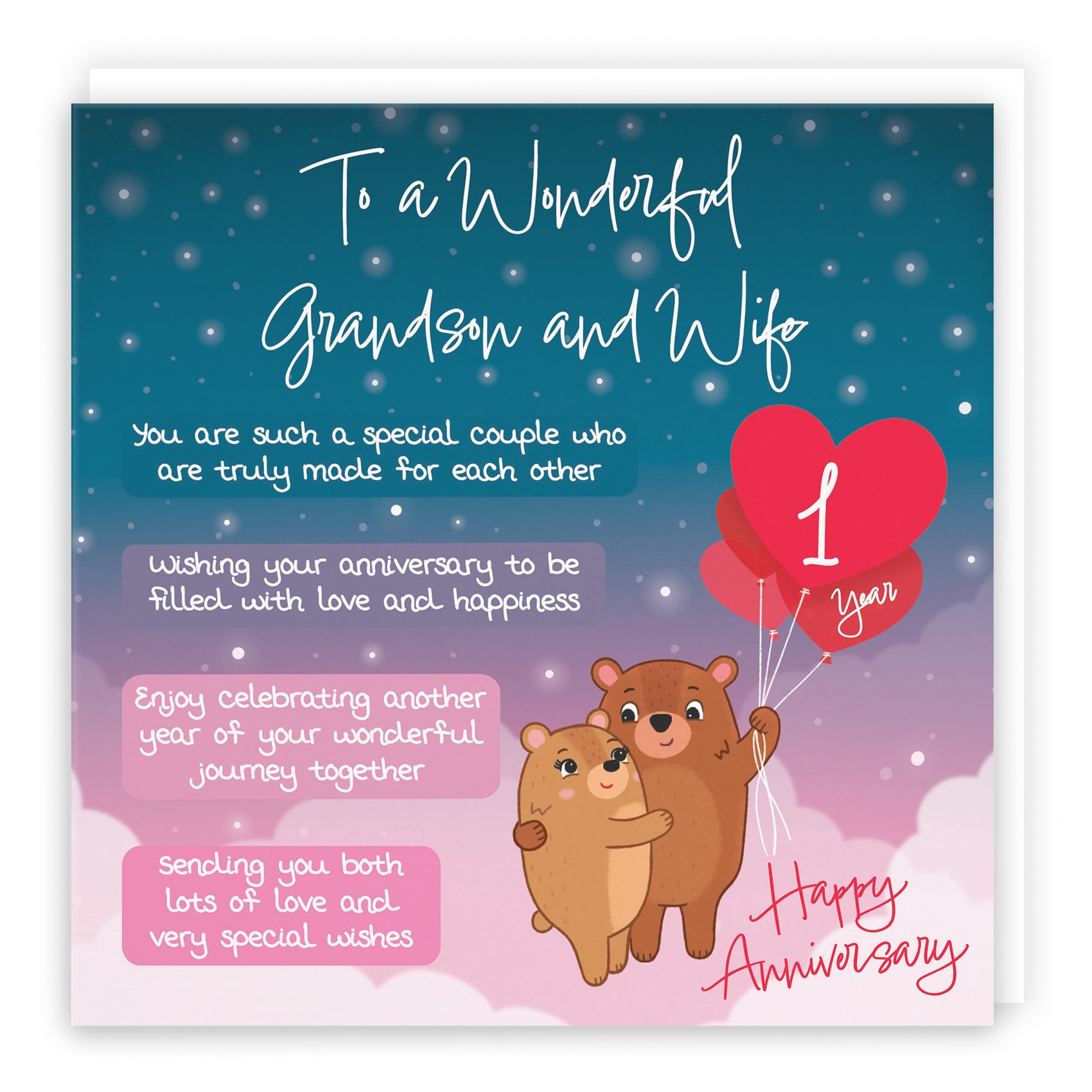 Grandson And Wife 1st Anniversary Card Starry Night Cute Bears