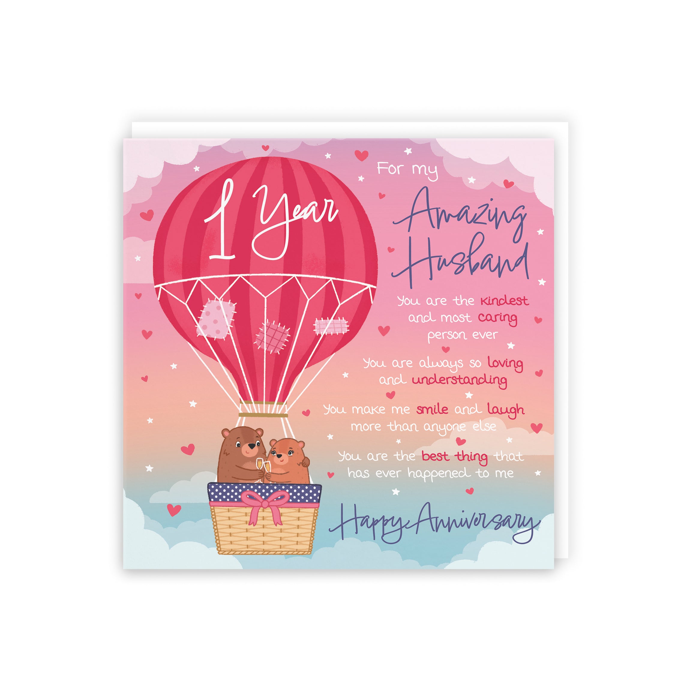 1st Husband Anniversary Poem Card Love Is In The Air Cute Bears