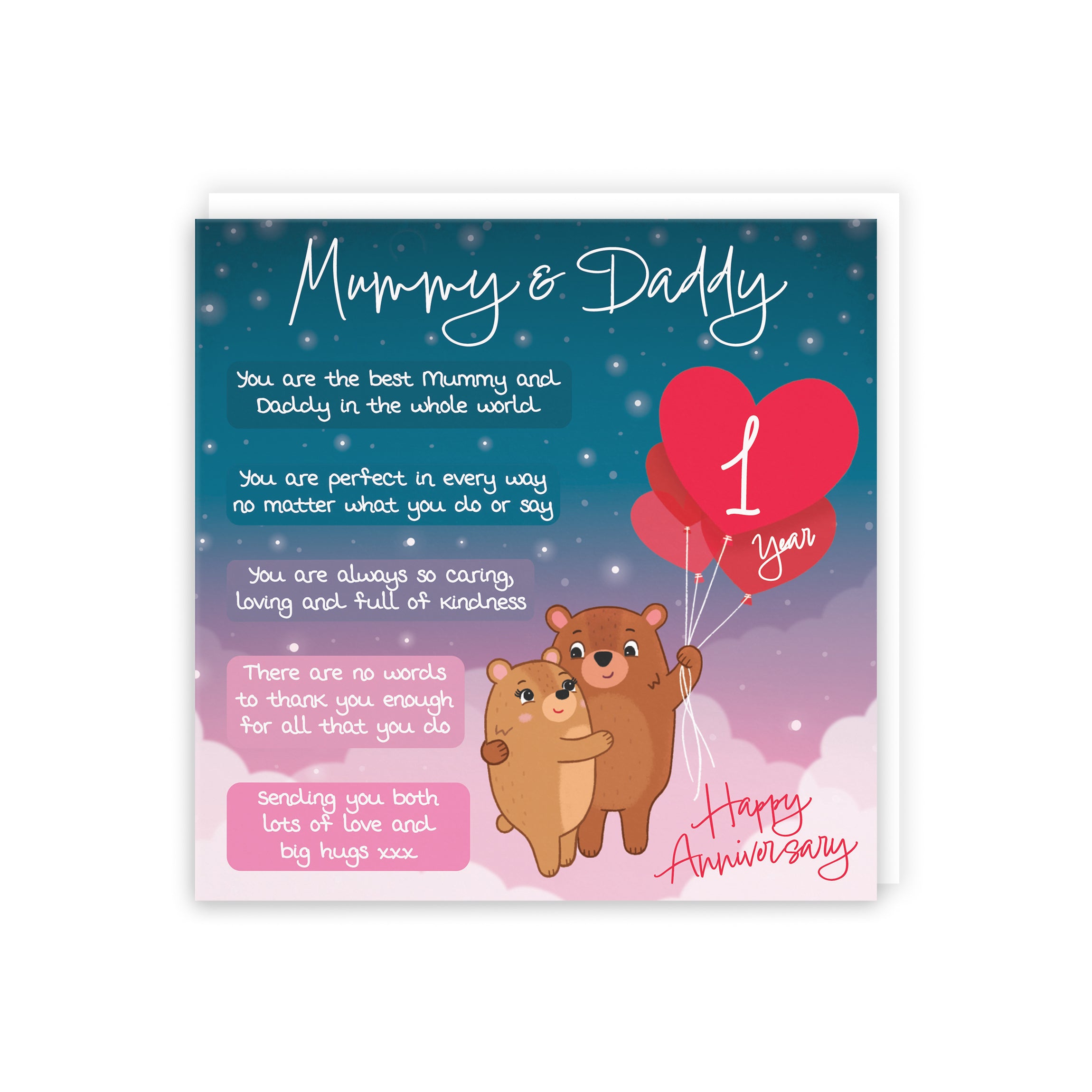 1st Mummy And Daddy Anniversary Card Starry Night Cute Bears