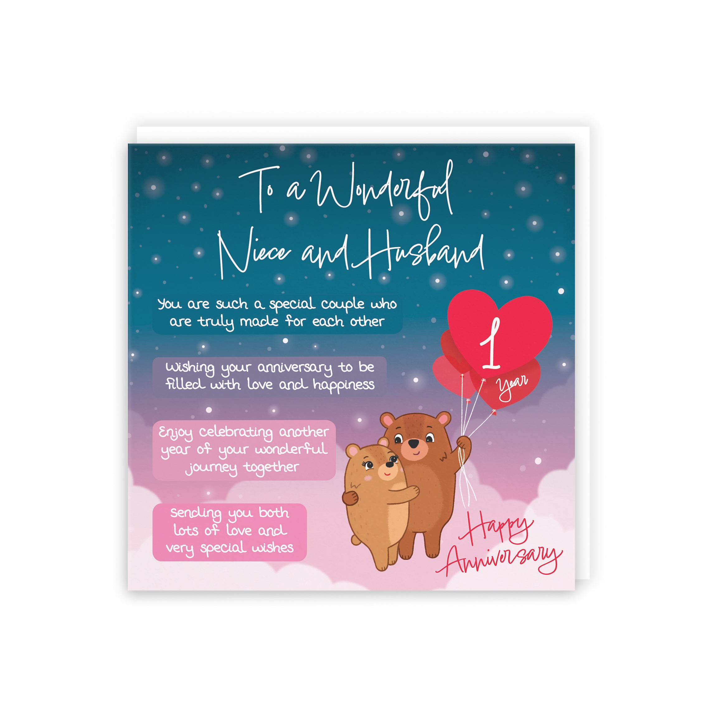 Niece And Husband 1st Anniversary Card Starry Night Cute Bears