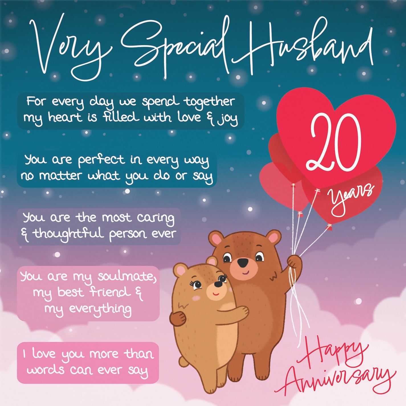 Husband 20th Anniversary Card Starry Night Cute Bears