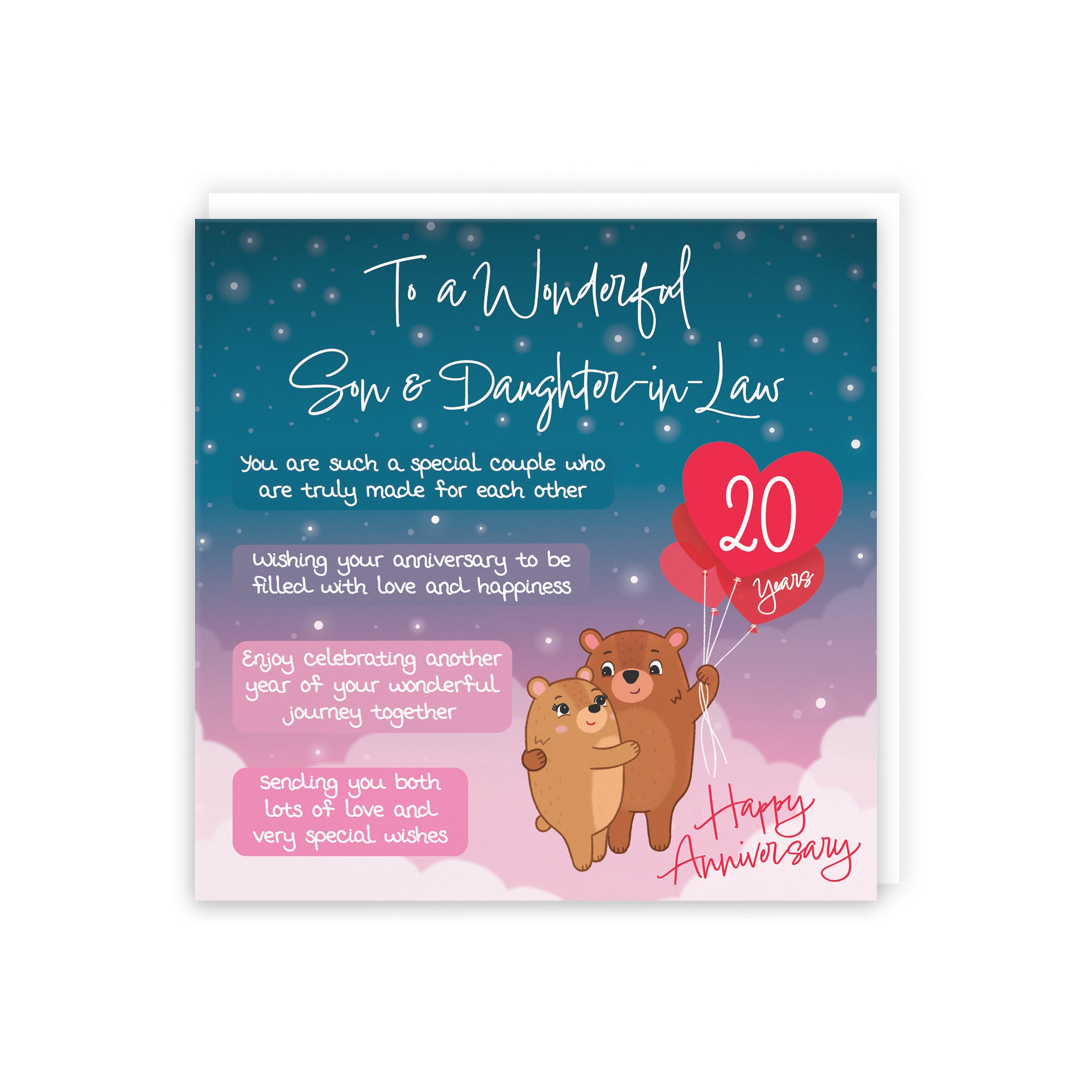 Son And Daughter In Law 20th Anniversary Card Starry Night Cute Bears