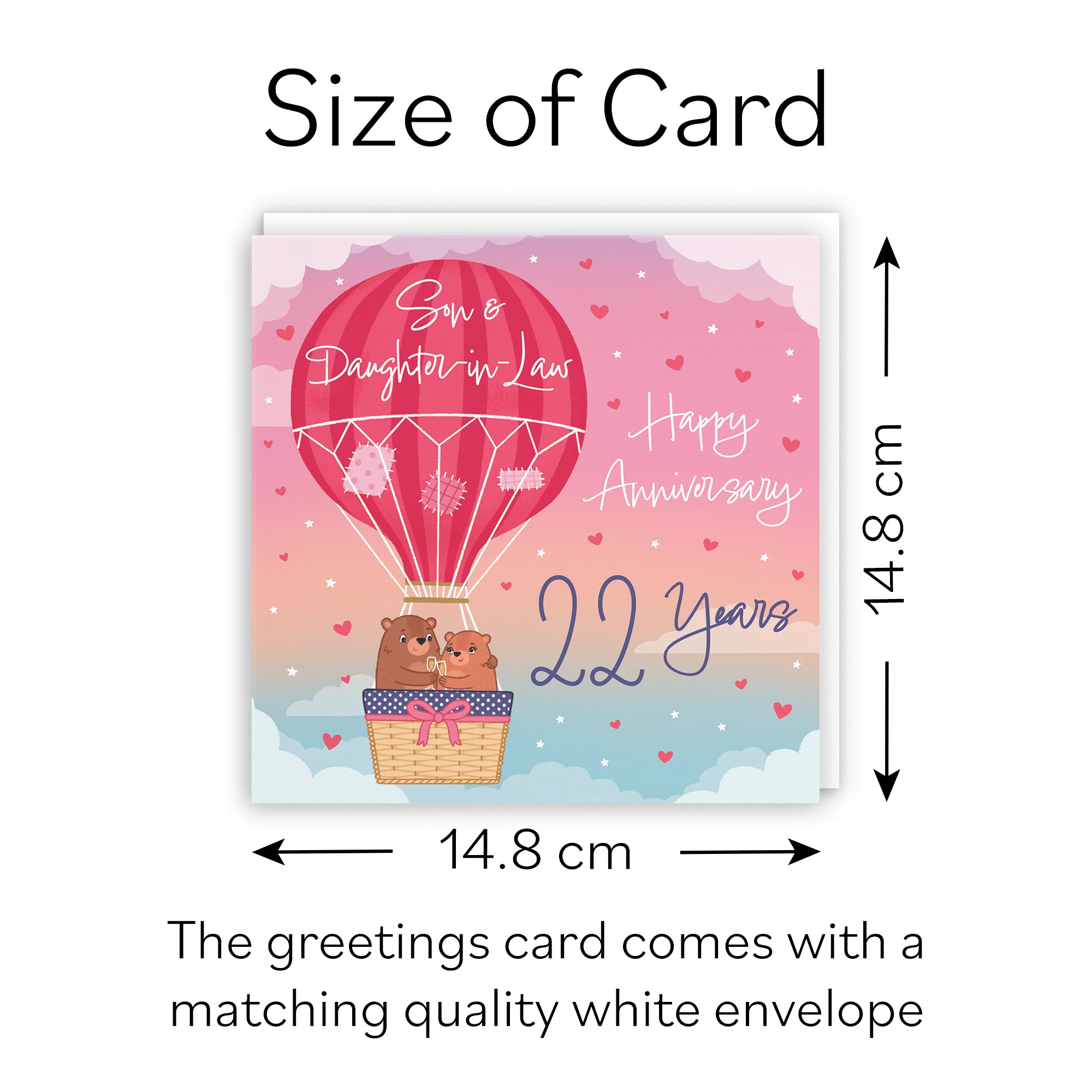 22nd Son And Daughter-in-Law Hot Air Balloon Anniversary Card Cute Bears