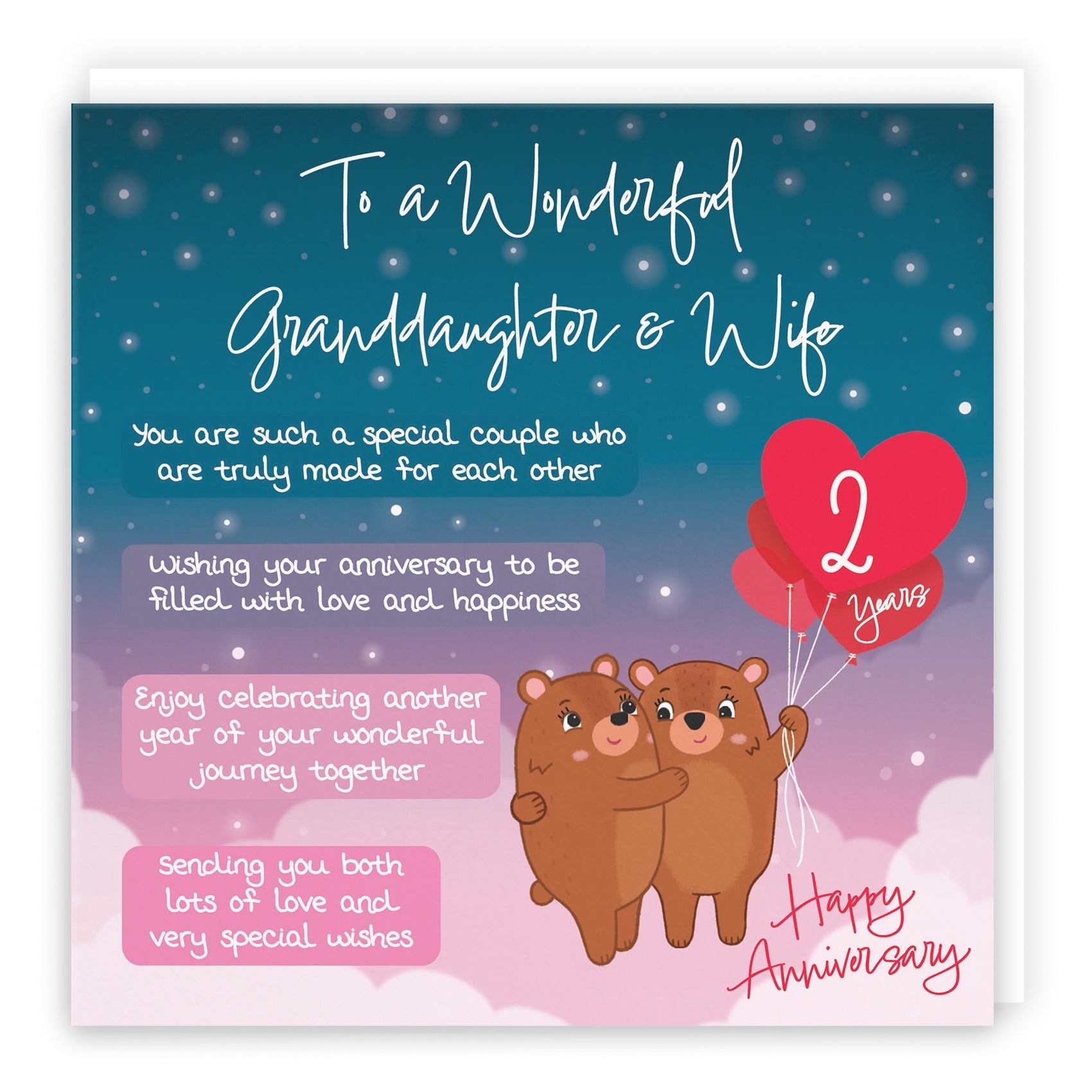 Granddaughter And Wife 2nd Anniversary Card Starry Night Cute Bears