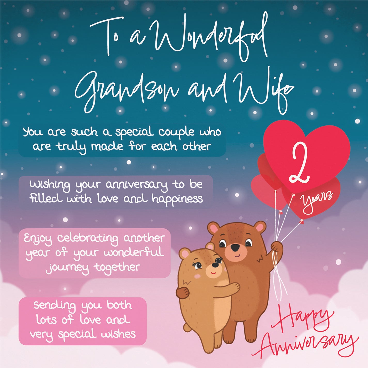 Grandson And Wife 2nd Anniversary Card Starry Night Cute Bears