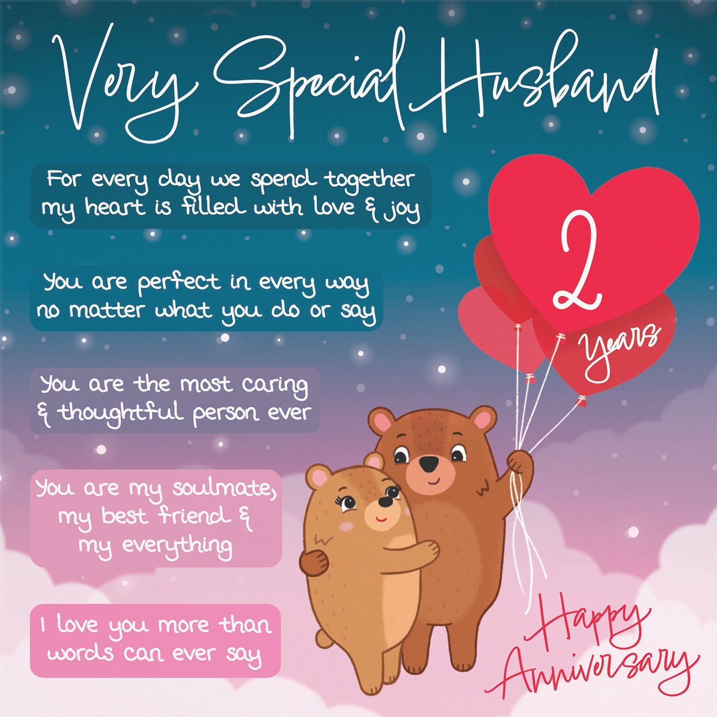 2nd Husband Anniversary Card Starry Night Cute Bears