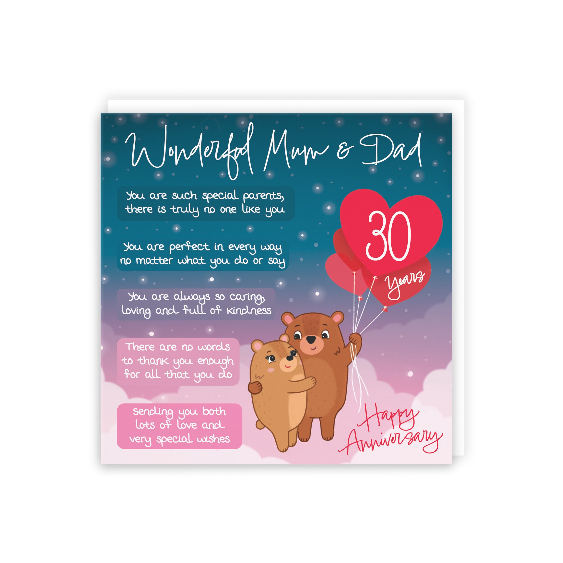 30th Mum And Dad Anniversary Card Starry Night Cute Bears