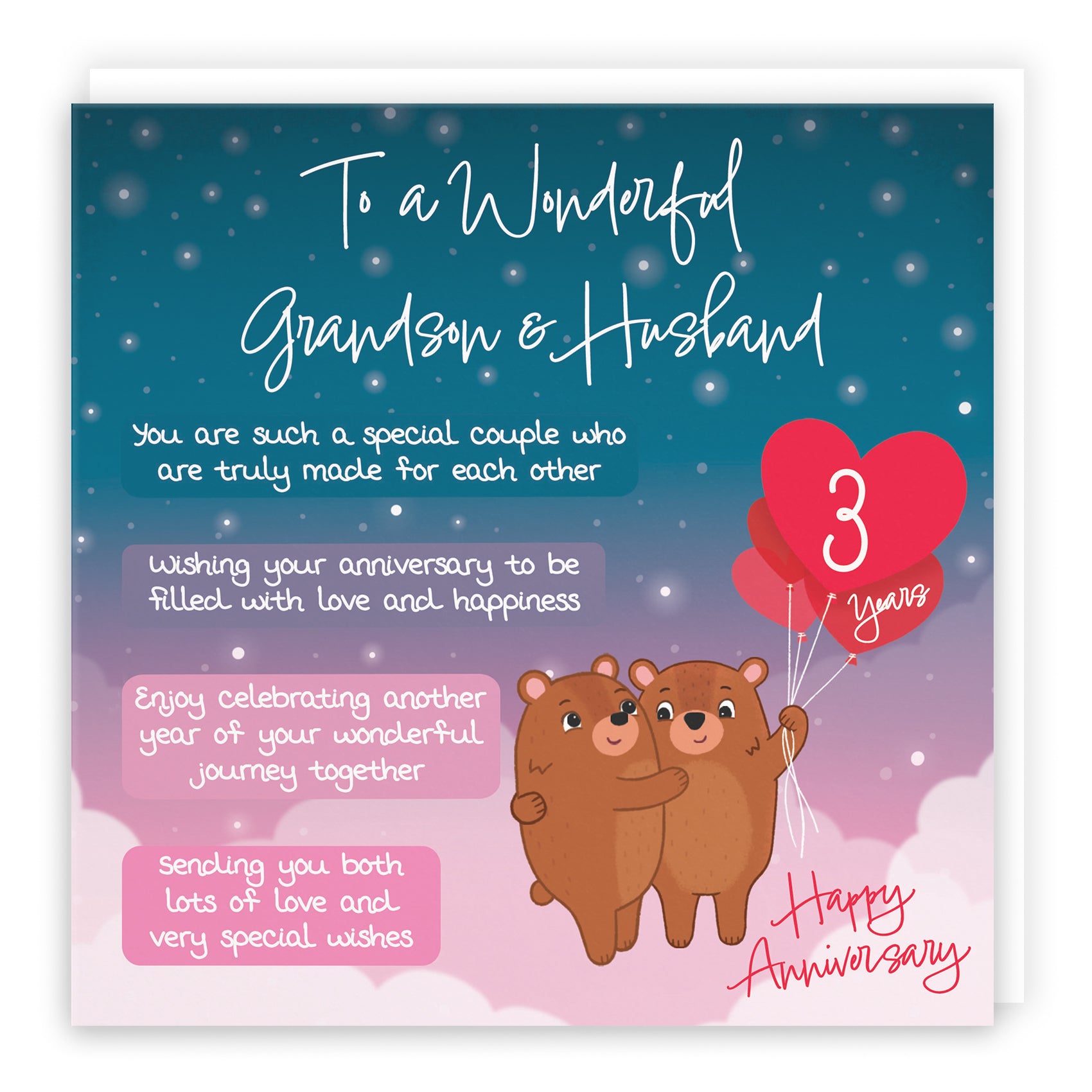 Grandson And Husband 3rd Anniversary Card Starry Night Cute Bears