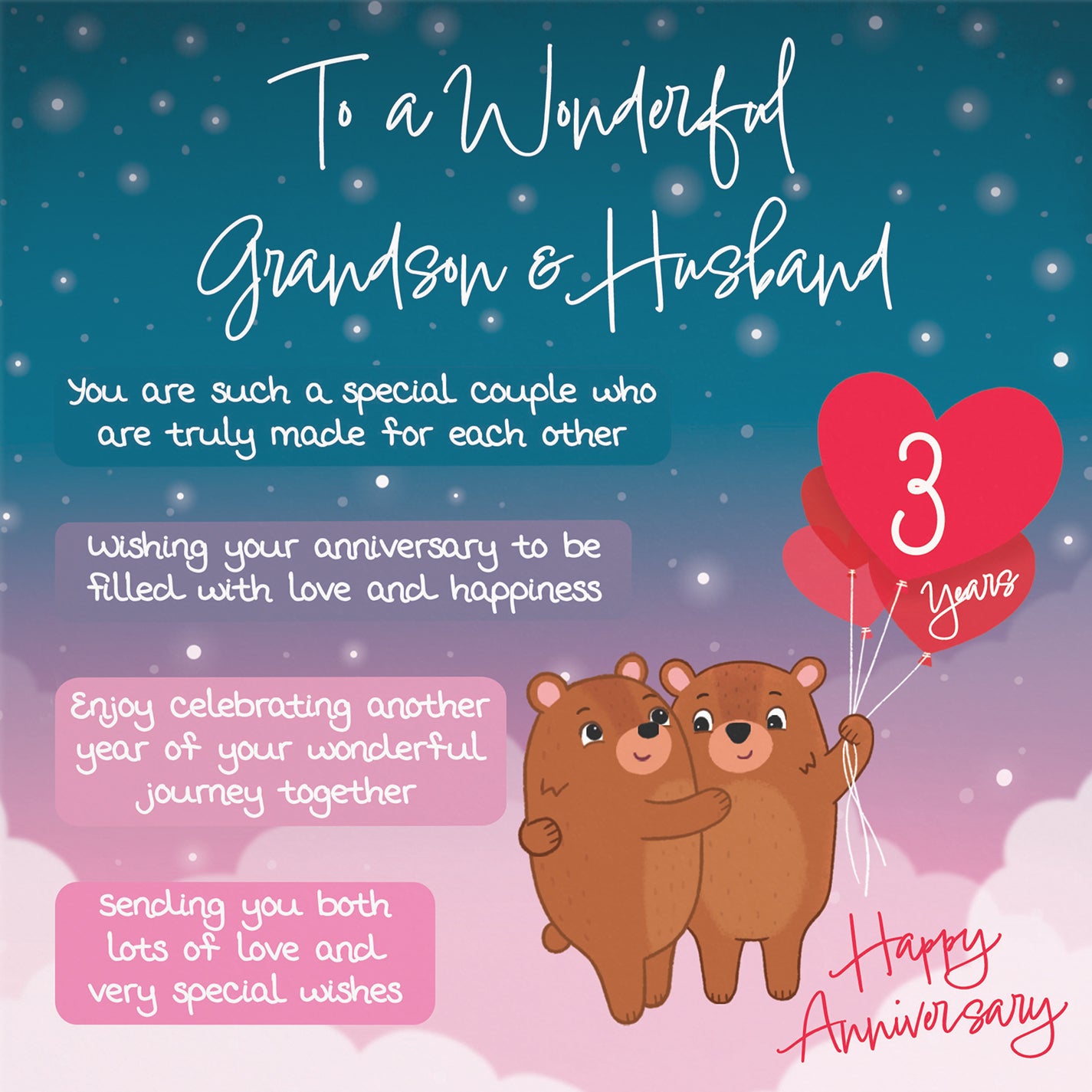 Grandson And Husband 3rd Anniversary Card Starry Night Cute Bears