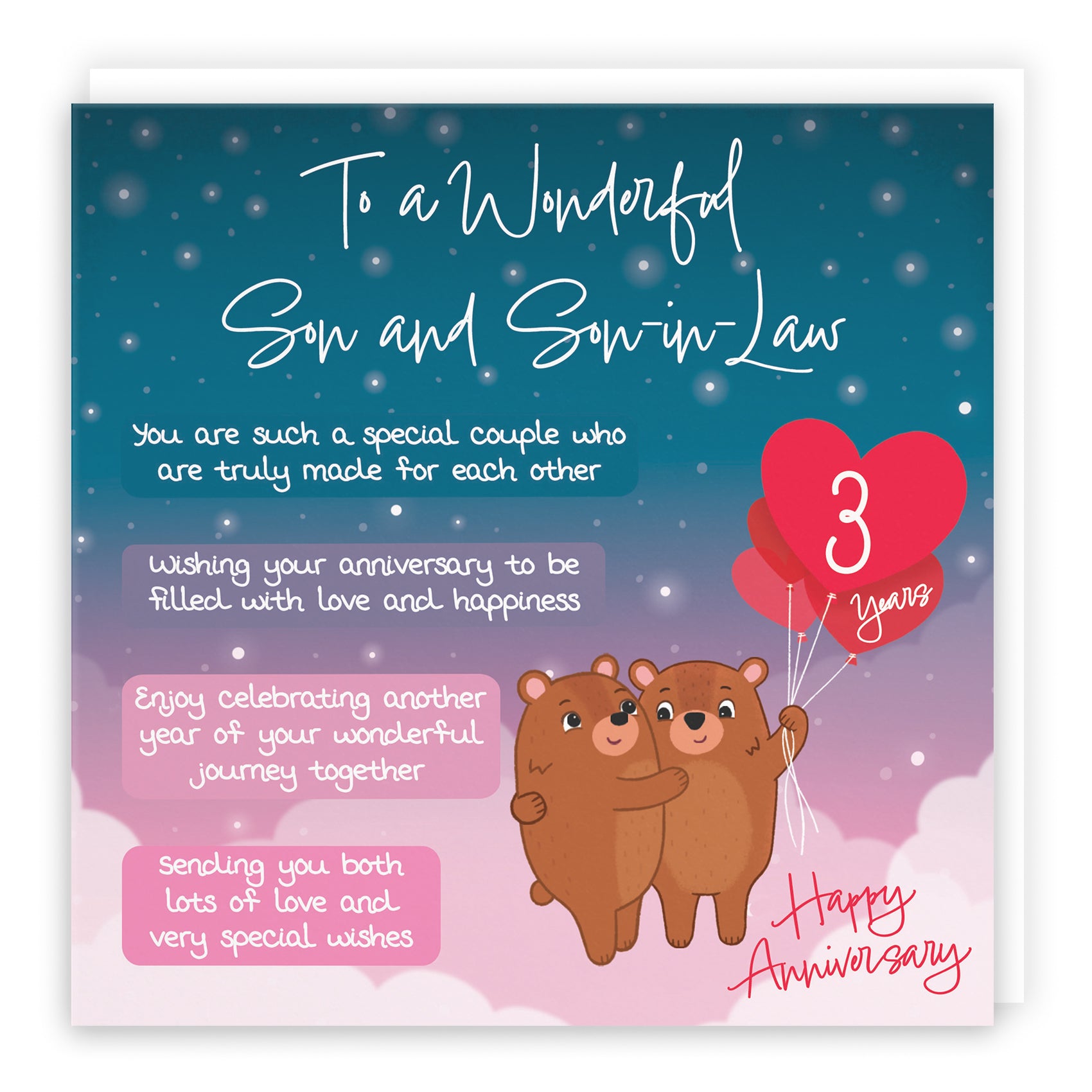 Son And Son In Law 3rd Anniversary Card Starry Night Cute Bears