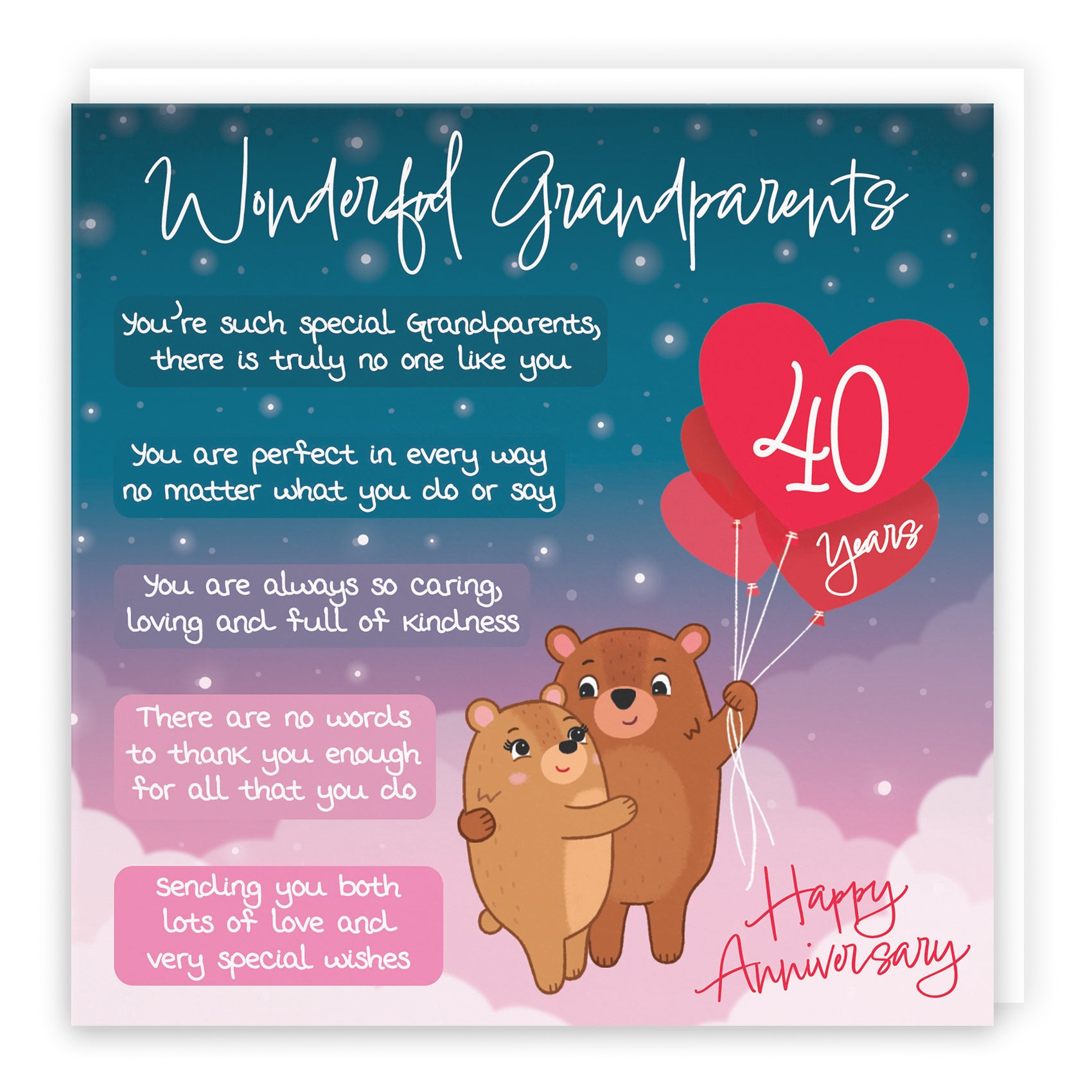 Grandparents 40th Anniversary Card Starry Night Cute Bears