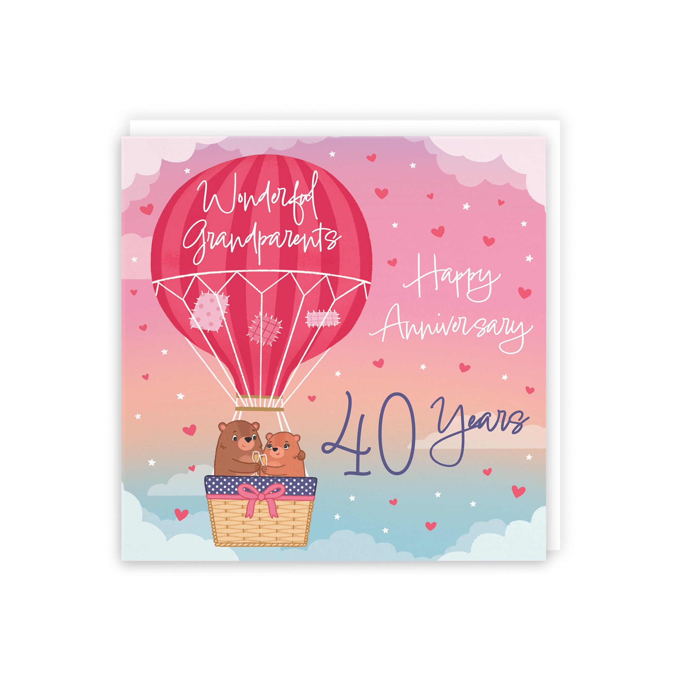 40th Grandparents Hot Air Balloon Anniversary Card Cute Bears