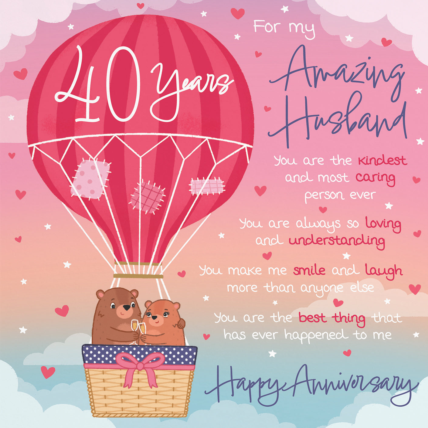 Husband 40th Anniversary Poem Card Love Is In The Air Cute Bears
