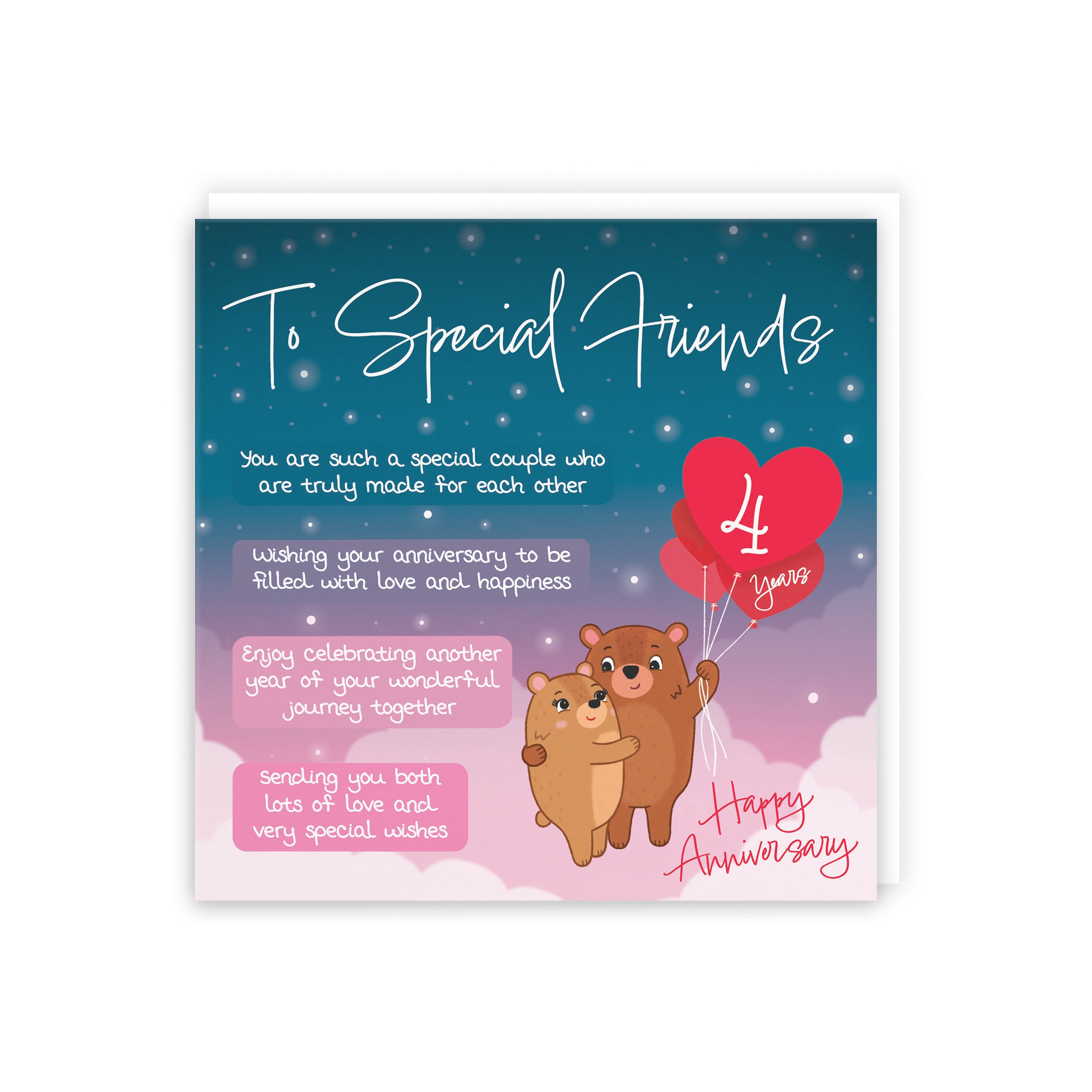 4th Special Friends Anniversary Card Starry Night Cute Bears