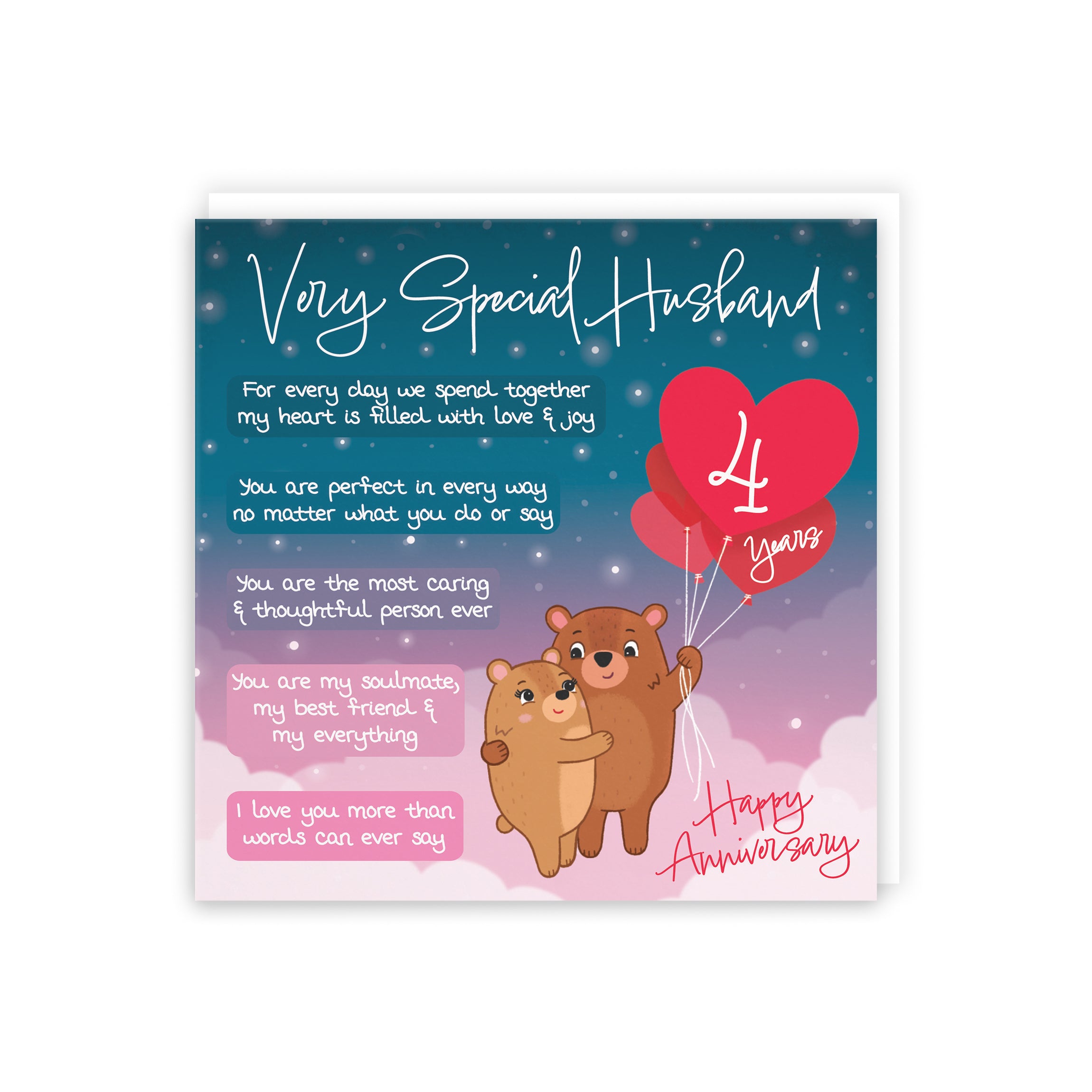 Husband 4th Anniversary Card Starry Night Cute Bears