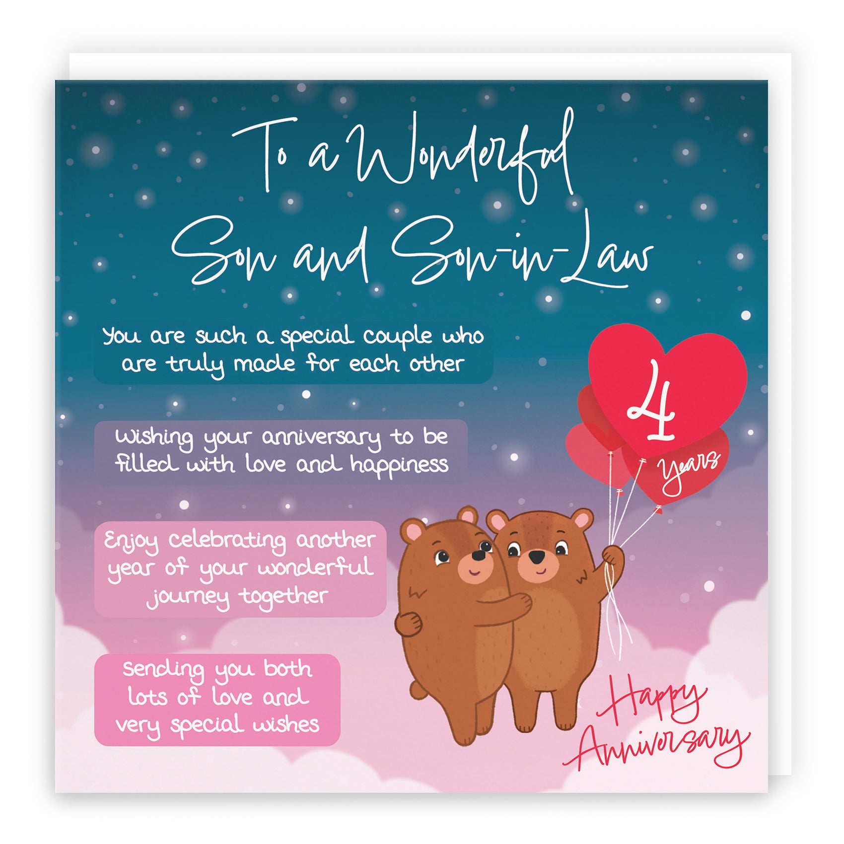 Son And Son In Law 4th Anniversary Card Starry Night Cute Bears
