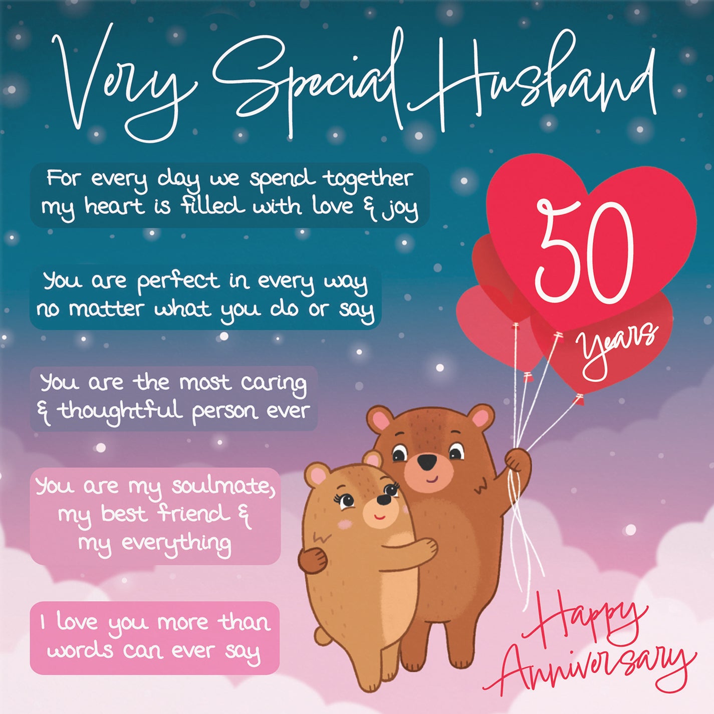 Husband 50th Anniversary Card Starry Night Cute Bears